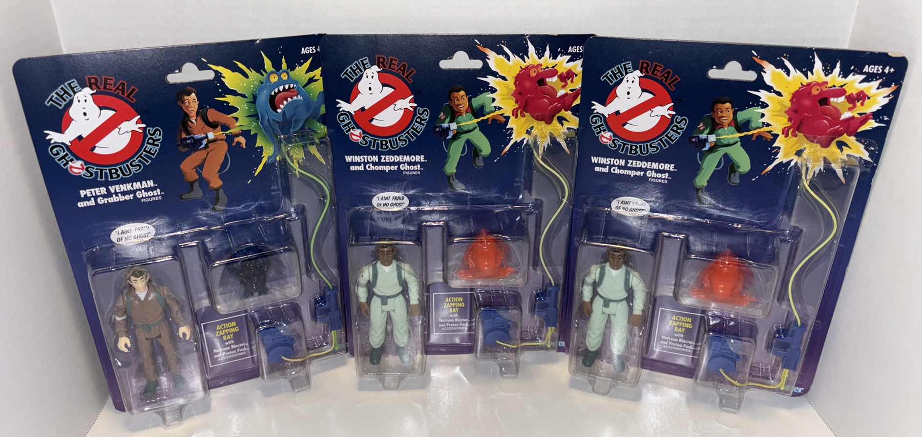 Photo 1 of NEW HASBRO KENNER THE REAL GHOSTBUSTERS ACTION FIGURE & ACCESSORIES 3-PACK, “PETER VENKMAN & GRABBER GHOST”, “WINSTON ZEDDEMORE & CHOMPER GHOST” x 2