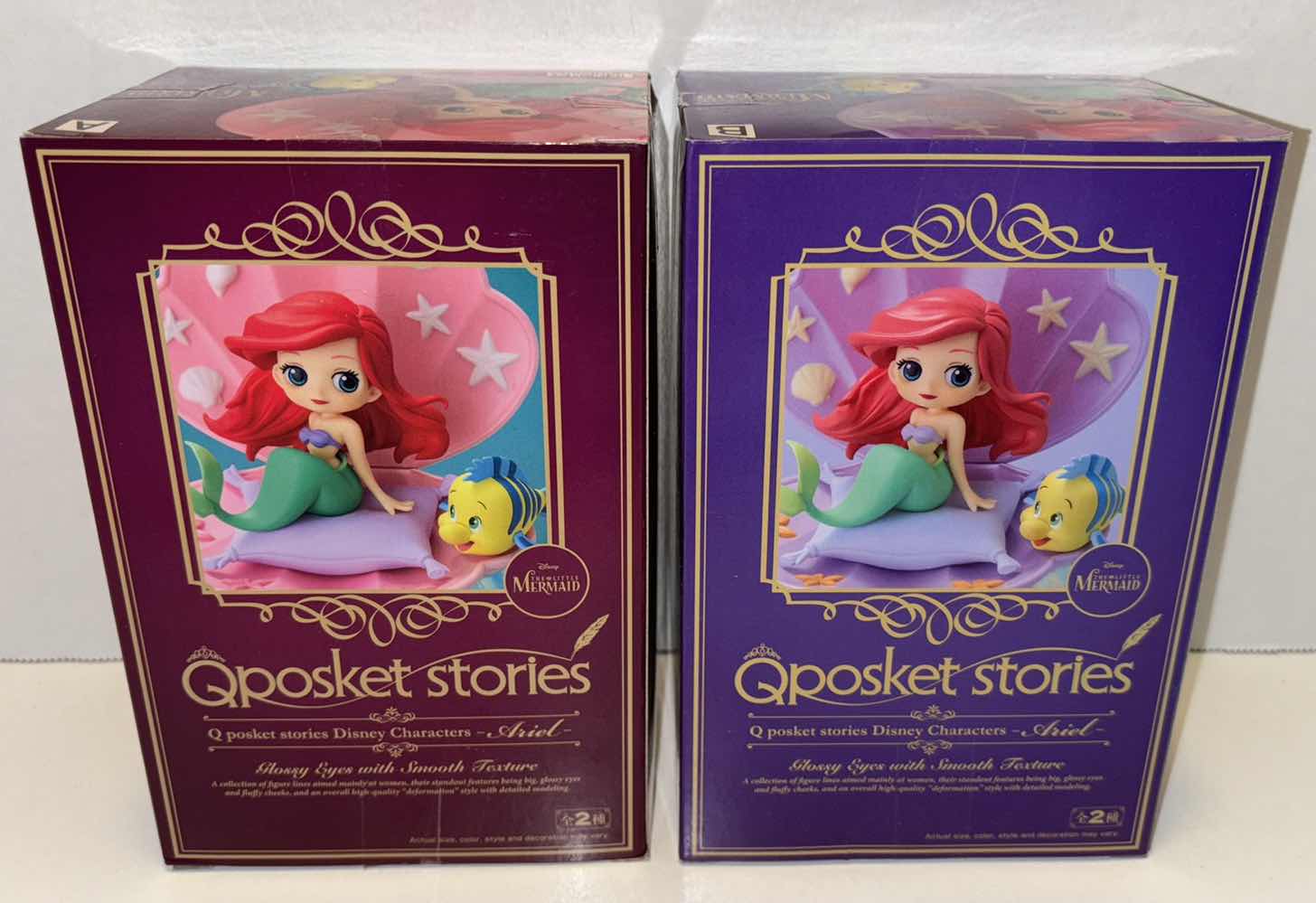 Photo 1 of NEW BANDAI Q POSKET STORIES, 2-PACK THE LITTLE MERMAID STATUE VERSION A (PINK) & VERSION B (PURPLE)