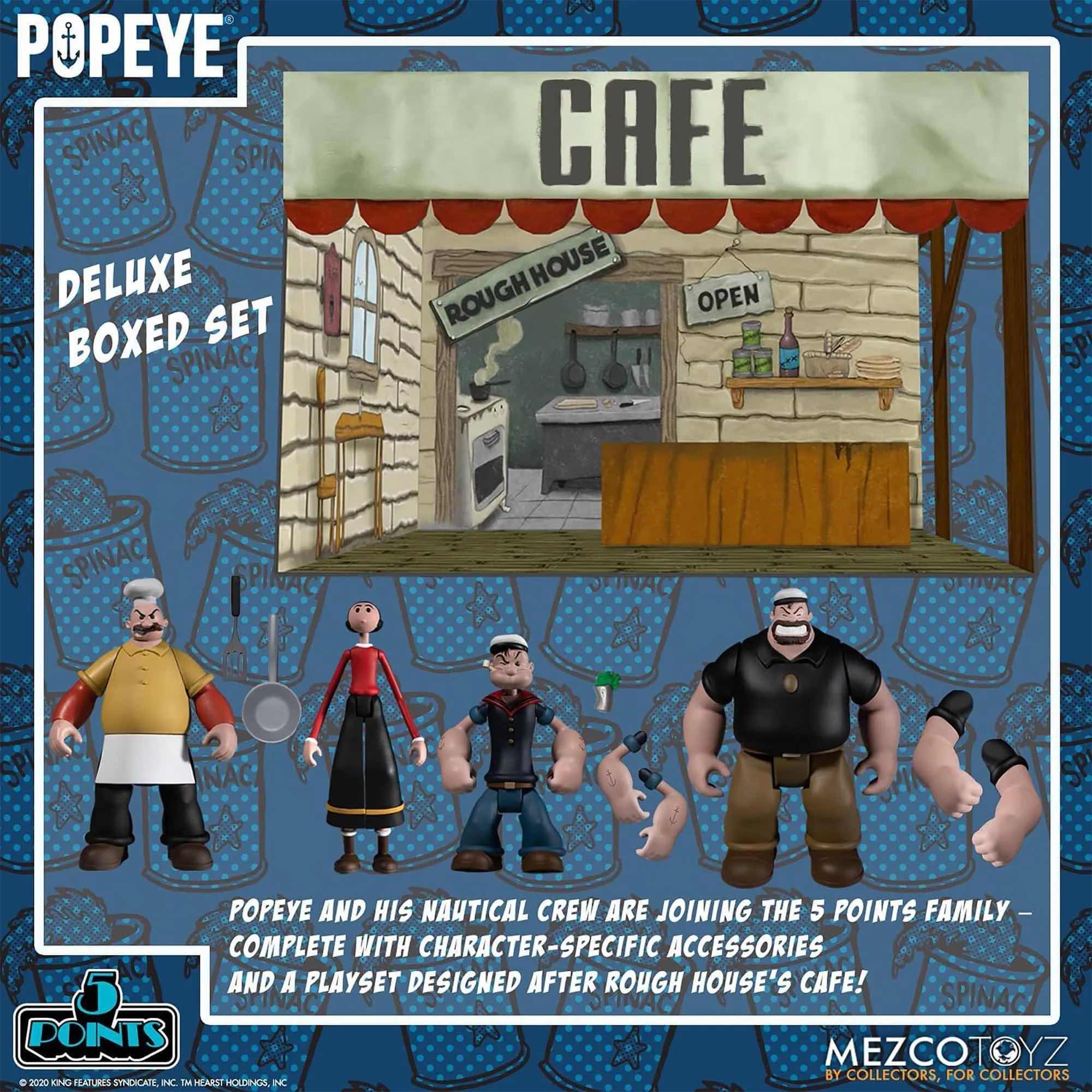 Photo 1 of NEW MEZCO TOYZ 5 POINTS POPEYE DELUXE ACTION FIGURES & ACCESSORIES BOX SET (3-PACK)
