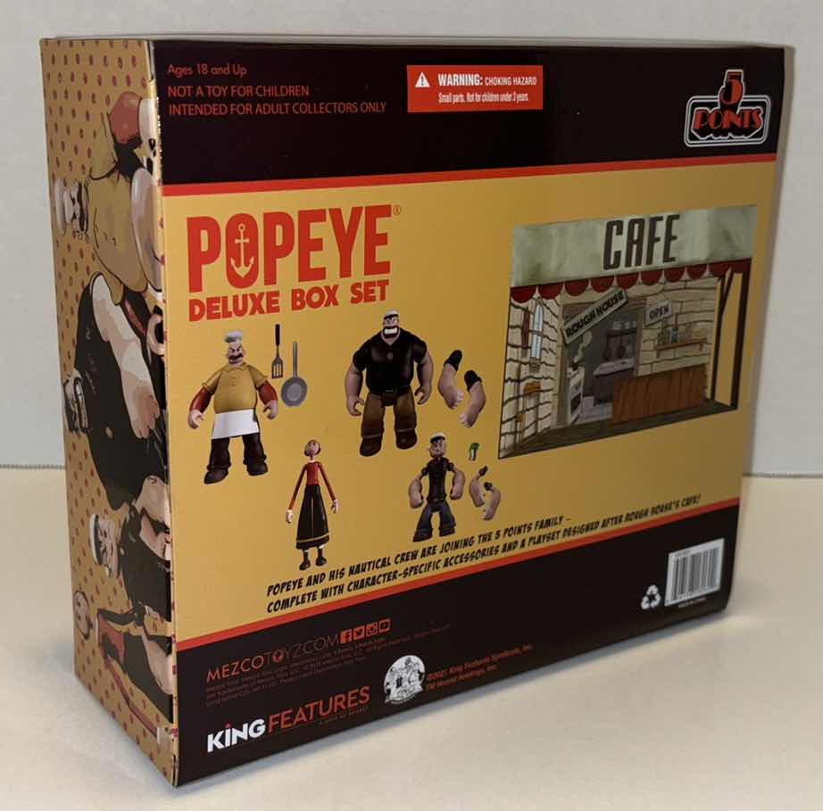 Photo 4 of NEW MEZCO TOYZ 5 POINTS POPEYE DELUXE ACTION FIGURES & ACCESSORIES BOX SET (3-PACK)
