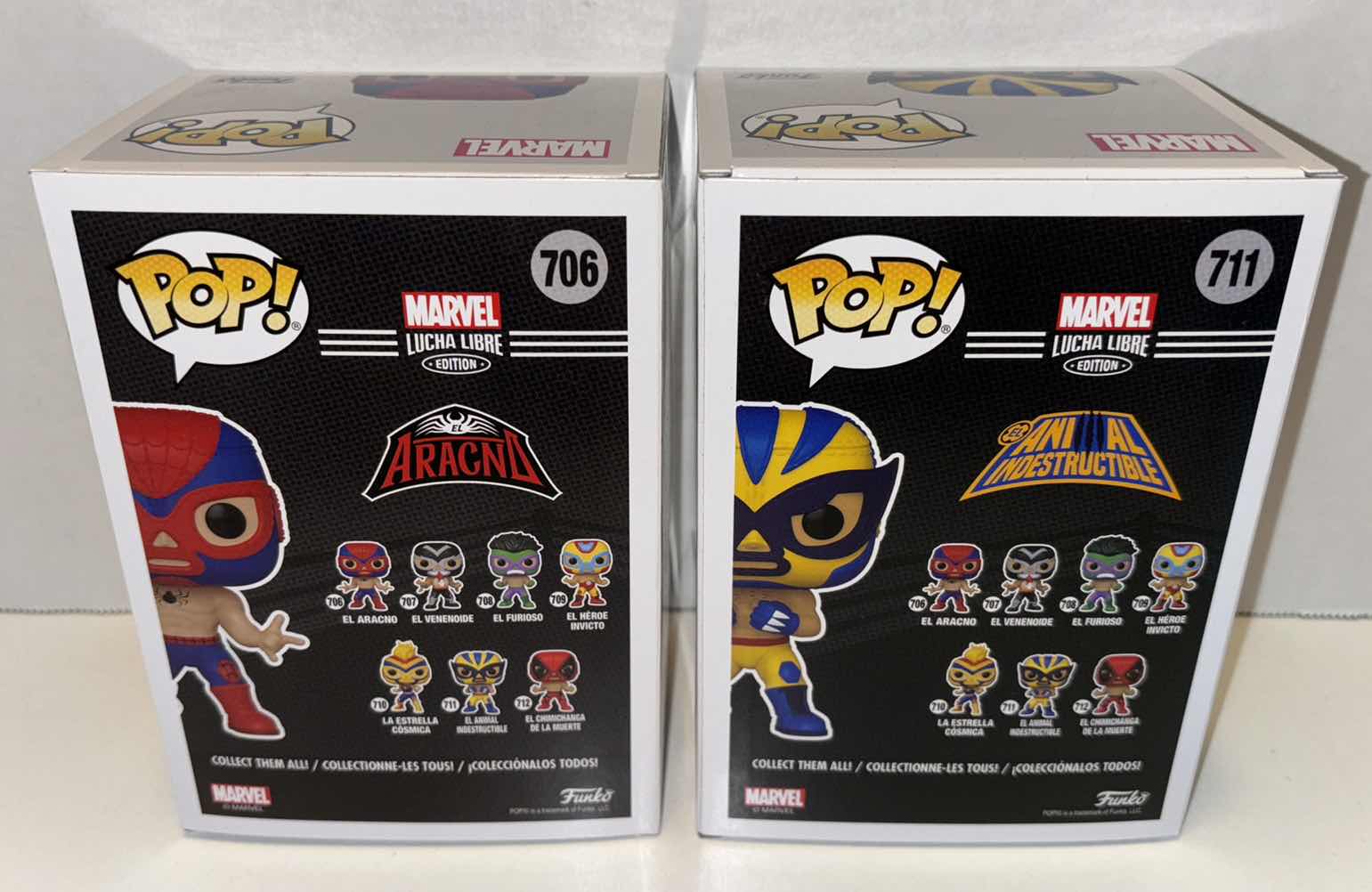 Photo 5 of NEW FUNKO POP! MARVEL LUCHA LIBRE EDITION EXCLUSIVE MARVEL COLLECTOR CORPS BOBBLE-HEAD, #706 EL ARACNO (SPIDER-MAN) & #711 EL ANIMAL INDESTRUCTIBLE (WOLVERINE)