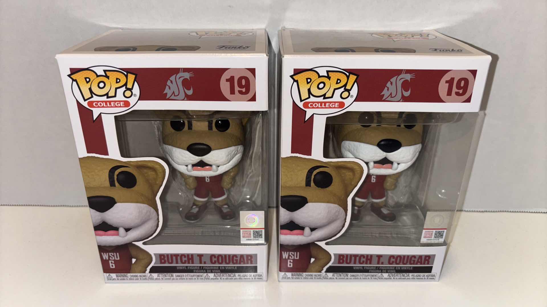 Photo 3 of NEW FUNKO POP! COLLEGE VINYL FIGURE (2-PACK), WASHINGTON STATE UNIVERSITY #19 BUTCH T. COUGAR