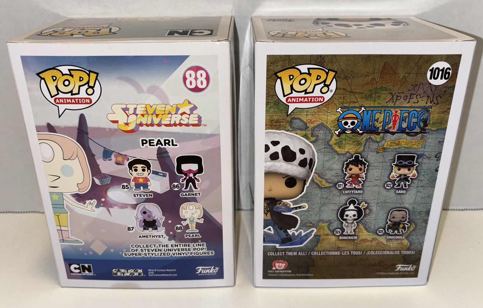 Photo 5 of NEW FUNKO POP! ANIMATION VINYL FIGURE 2-PACK, HOT TOPIC EXCLUSIVE STEVEN UNIVERSE #88 PEARL & AAA ANIME EXCLUSIVE ONE PIECE #1016 TRAFALGAR LAW