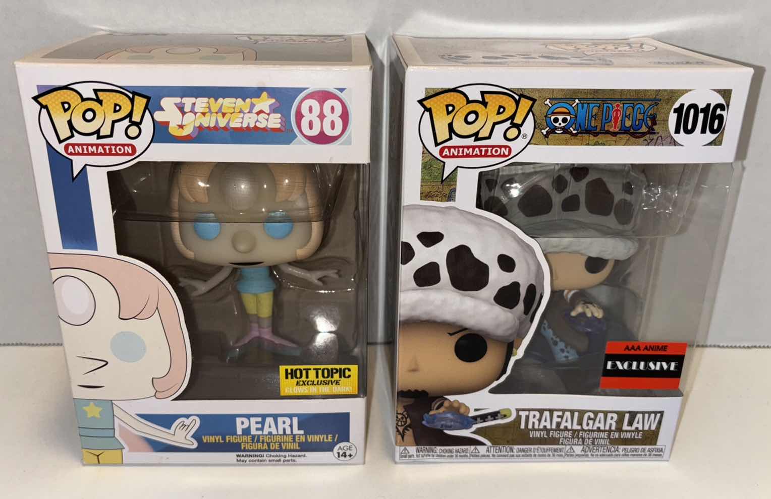 Photo 4 of NEW FUNKO POP! ANIMATION VINYL FIGURE 2-PACK, HOT TOPIC EXCLUSIVE STEVEN UNIVERSE #88 PEARL & AAA ANIME EXCLUSIVE ONE PIECE #1016 TRAFALGAR LAW