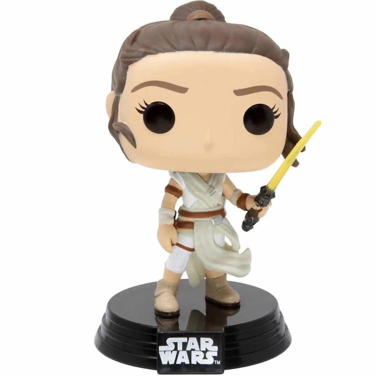 Photo 2 of NEW FUNKO POP! STAR WARS BOBBLE-HEAD VINYL FIGURE 2-PACK, #432 REY (YELLOW LIGHTSABER) & #451 REY (JAKKU)