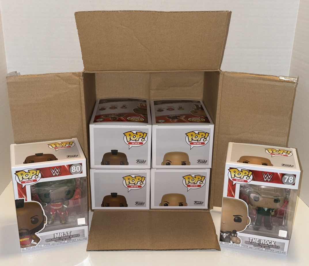 Photo 1 of NEW FUNKO POP! WWE VINYL FIGURE MIXED 6-PACK, #78 THE ROCK (3) & #80 MR.T (3)