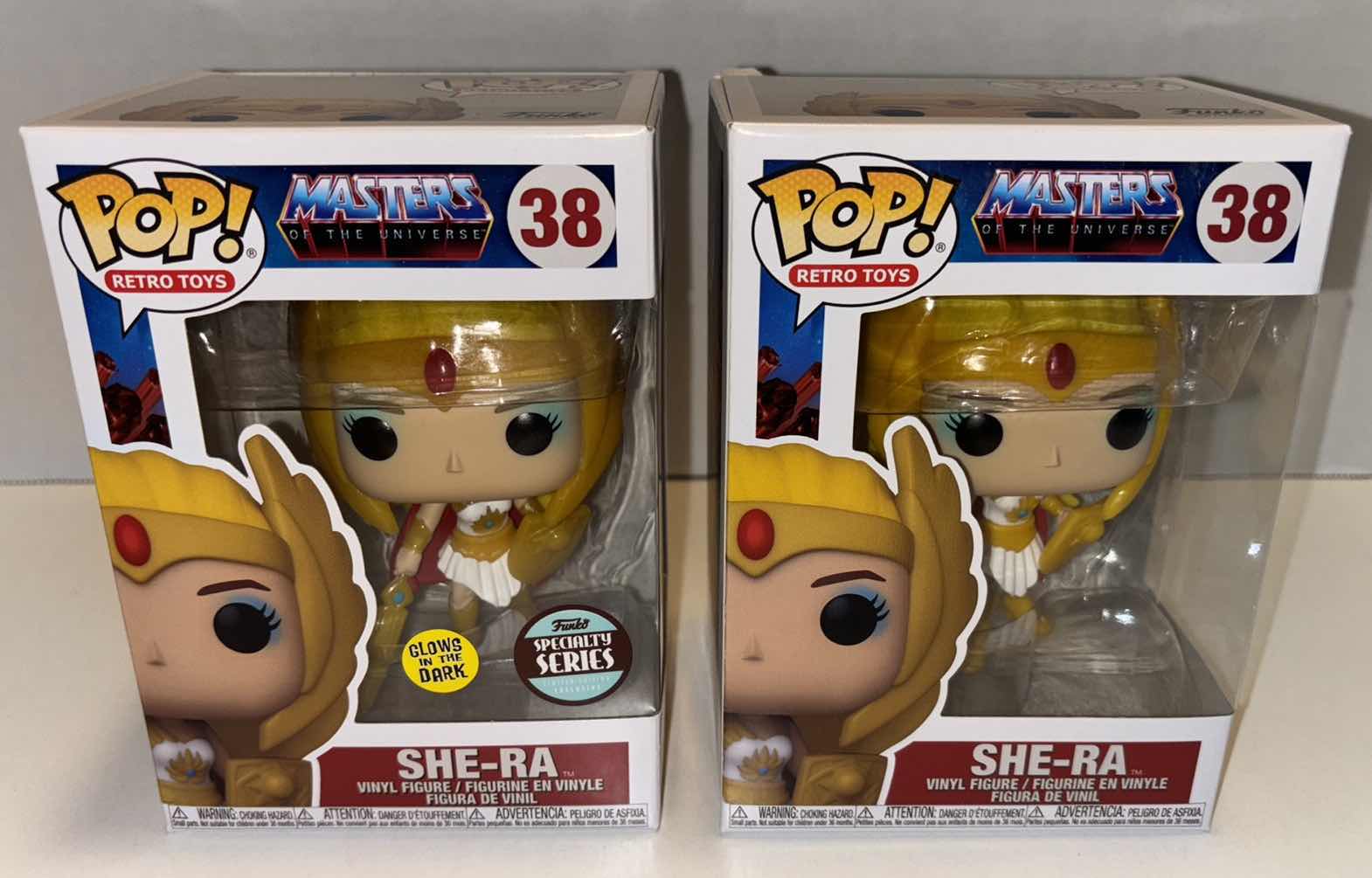 Photo 2 of NEW FUNKO POP! RETRO TOYS VINYL FIGURE 6-PACK, MASTERS OF THE UNIVERSE #38 SHE-RA GLOW IN THE DARK LIMITED EDITION EXCLUSIVE SPECIALTY SERIES (3) & #38 SHE-RA (3)