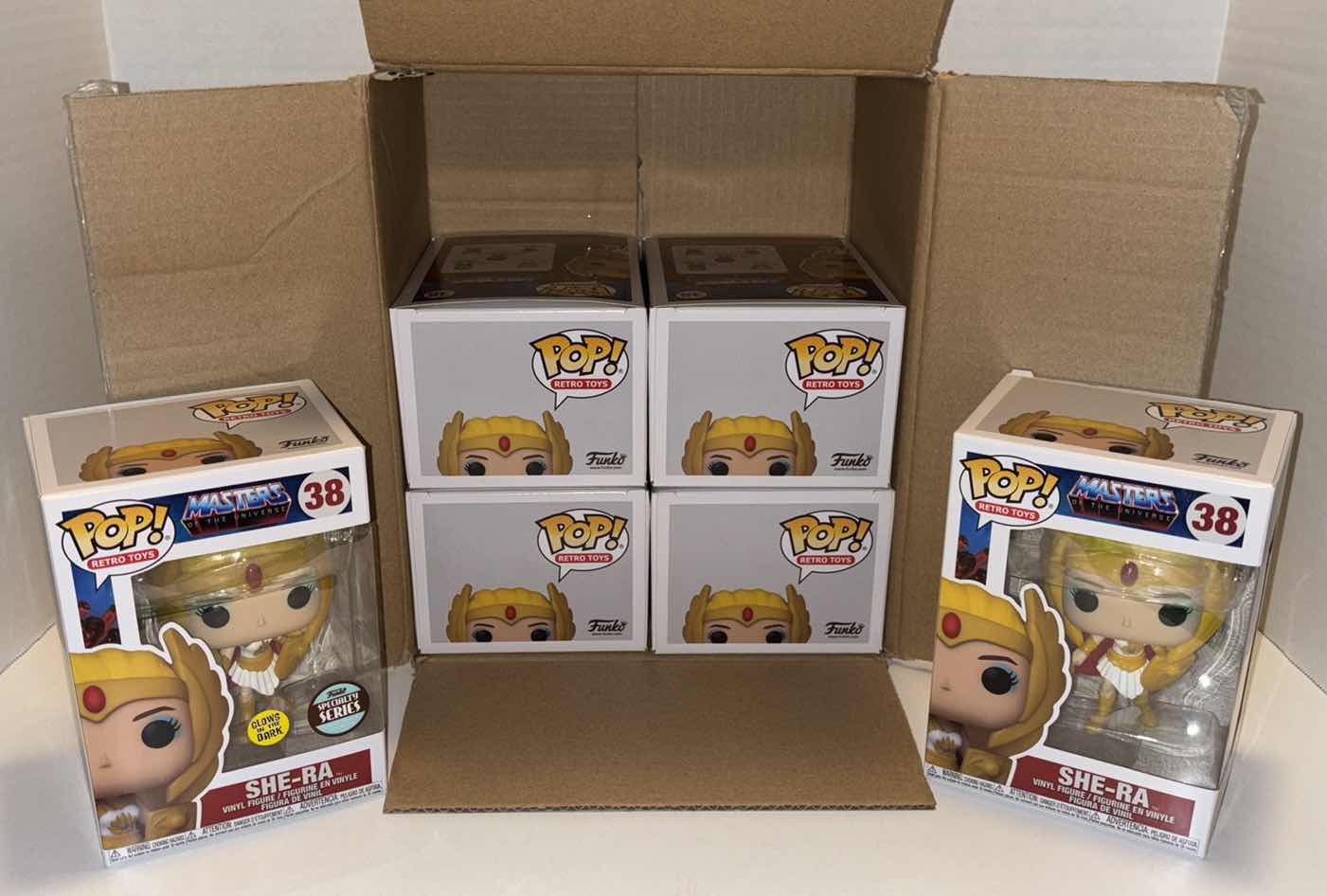 Photo 1 of NEW FUNKO POP! RETRO TOYS VINYL FIGURE 6-PACK, MASTERS OF THE UNIVERSE #38 SHE-RA GLOW IN THE DARK LIMITED EDITION EXCLUSIVE SPECIALTY SERIES (3) & #38 SHE-RA (3)