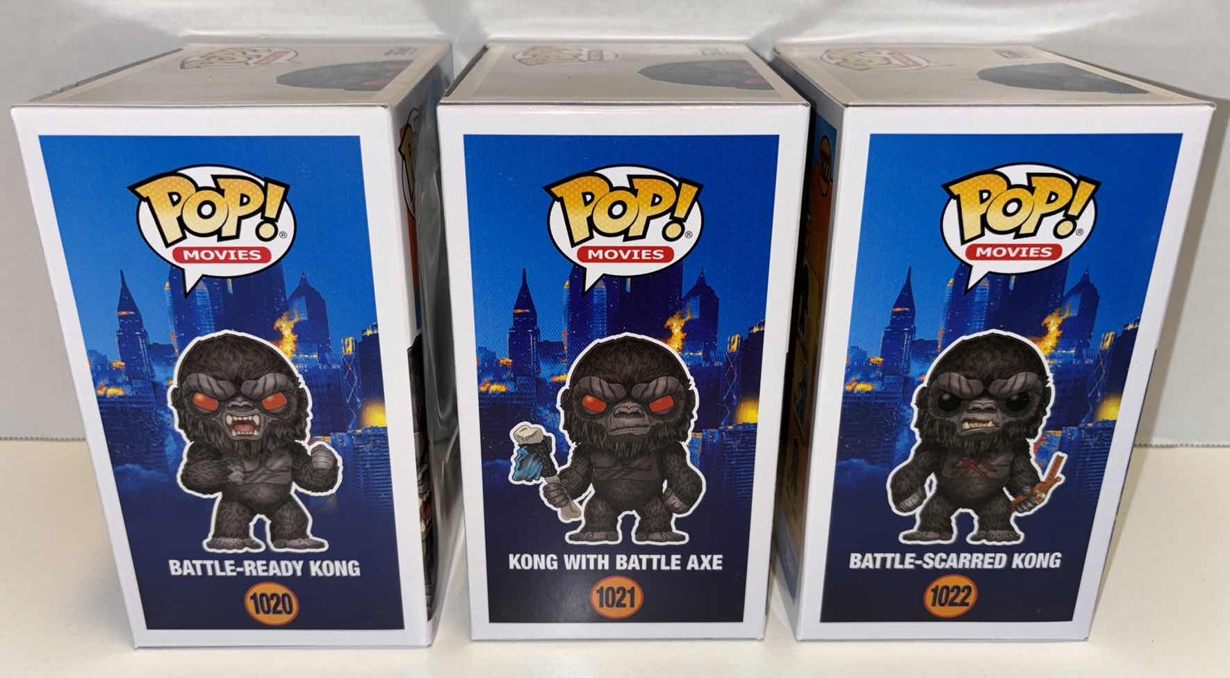 Photo 2 of NEW FUNKO POP! MOVIES GODZILLA VS KONG VINYL FIGURE MIXED 6-PACK, #1020 BATTLE-READY KONG (2) & #1021 KONG WITH BATTLE AXE (2) & #1022 BATTLE-SCARRED KONG (2)