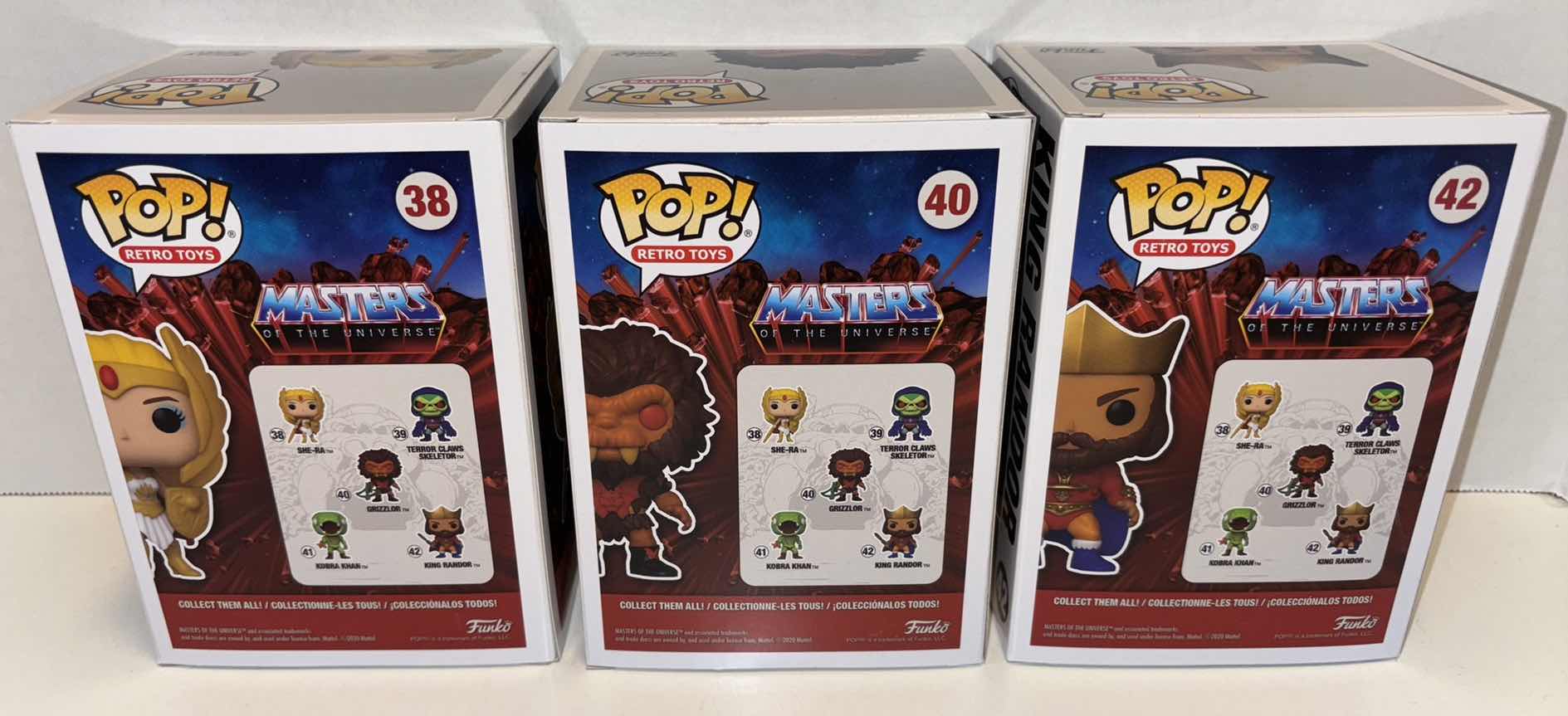 Photo 4 of NEW FUNKO POP! RETRO TOYS VINYL FIGURE MIXED 6-PACK, MASTERS OF THE UNIVERSE #38 SHE-RA GLOW IN THE DARK LIMITED EDITION EXCLUSIVE SPECIALTY SERIES (2), #40 GRIZZLOR (2) & #42 KING RANDOR (2)