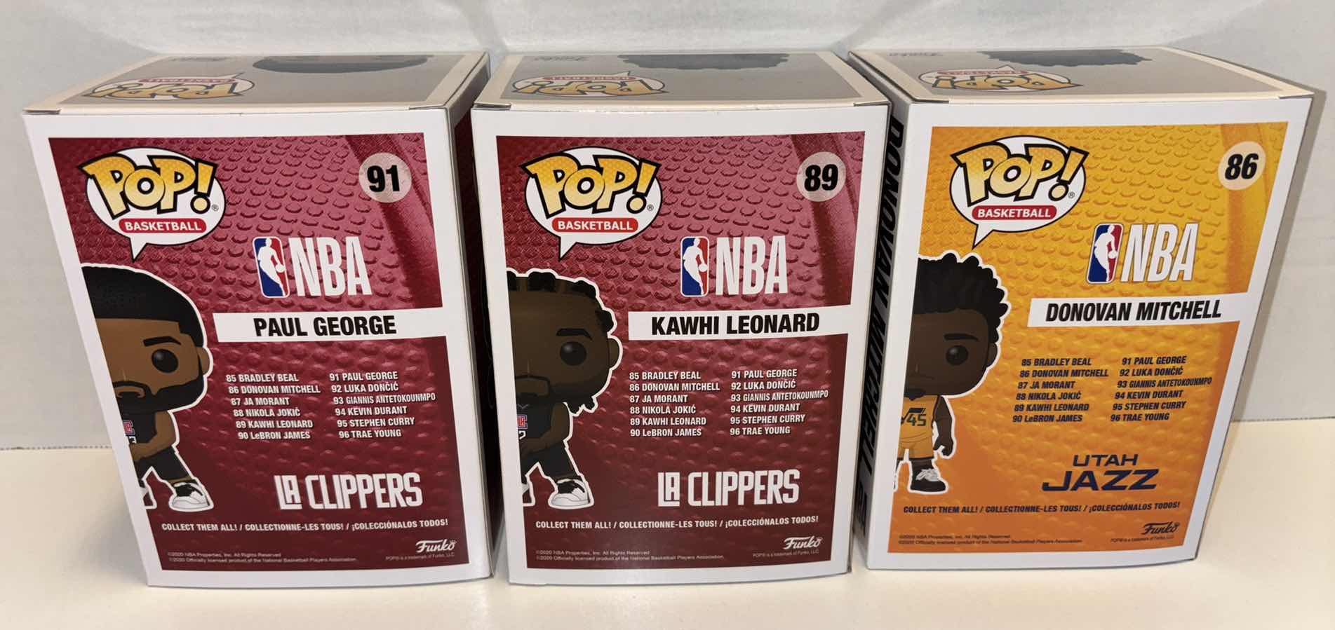 Photo 3 of NEW FUNKO POP! BASKETBALL VINYL FIGURE MIXED 6-PACK, CLIPPERS #91 PAUL GEORGE (3), CLIPPERS #89 KAWHI LEONARD (2), JAZZ #86 DONOVAN MITCHELL (1)