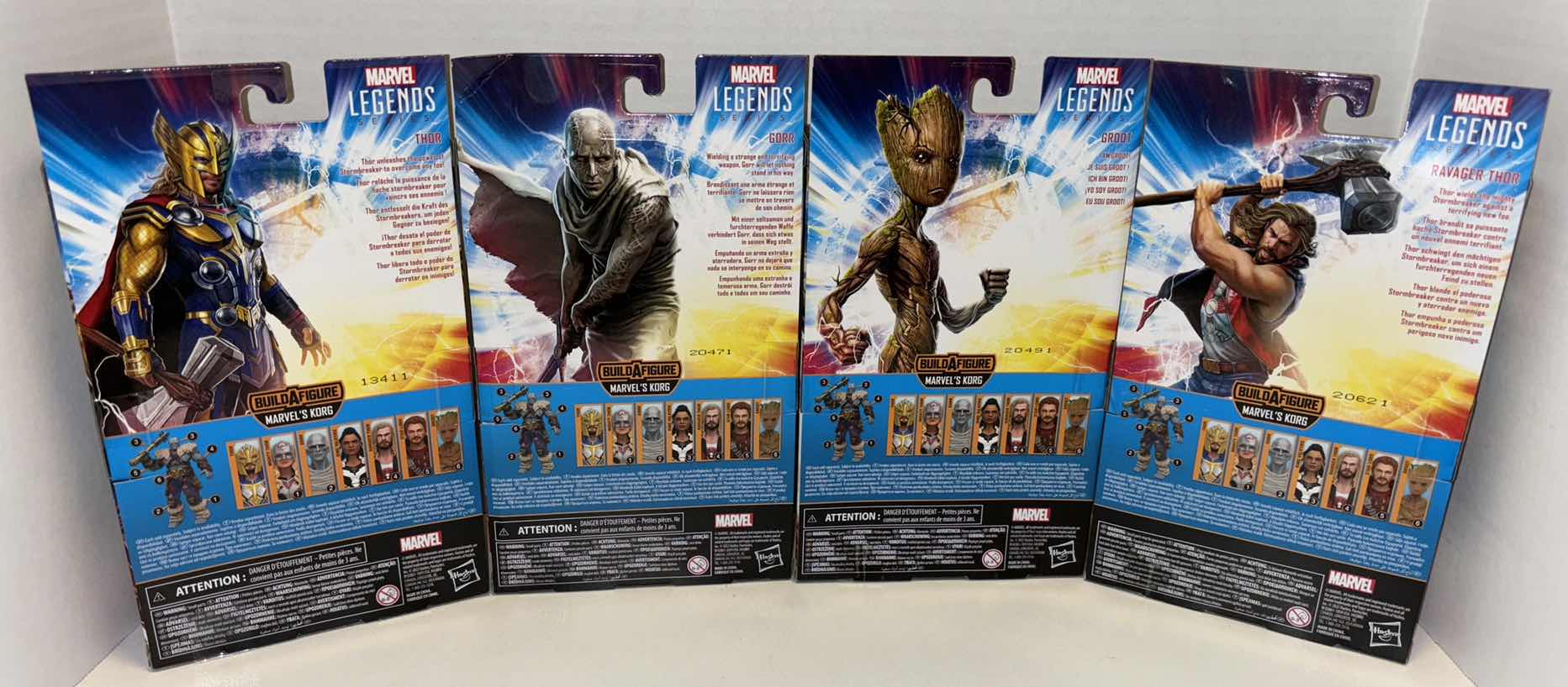 Photo 3 of NEW HASBRO MARVEL STUDIOS THOR LOVE & THUNDER 4-PACK ACTION FIGURE & ACCESSORIES, “THOR”, “GORR”, “GROOT” & “RAVAGER THOR”