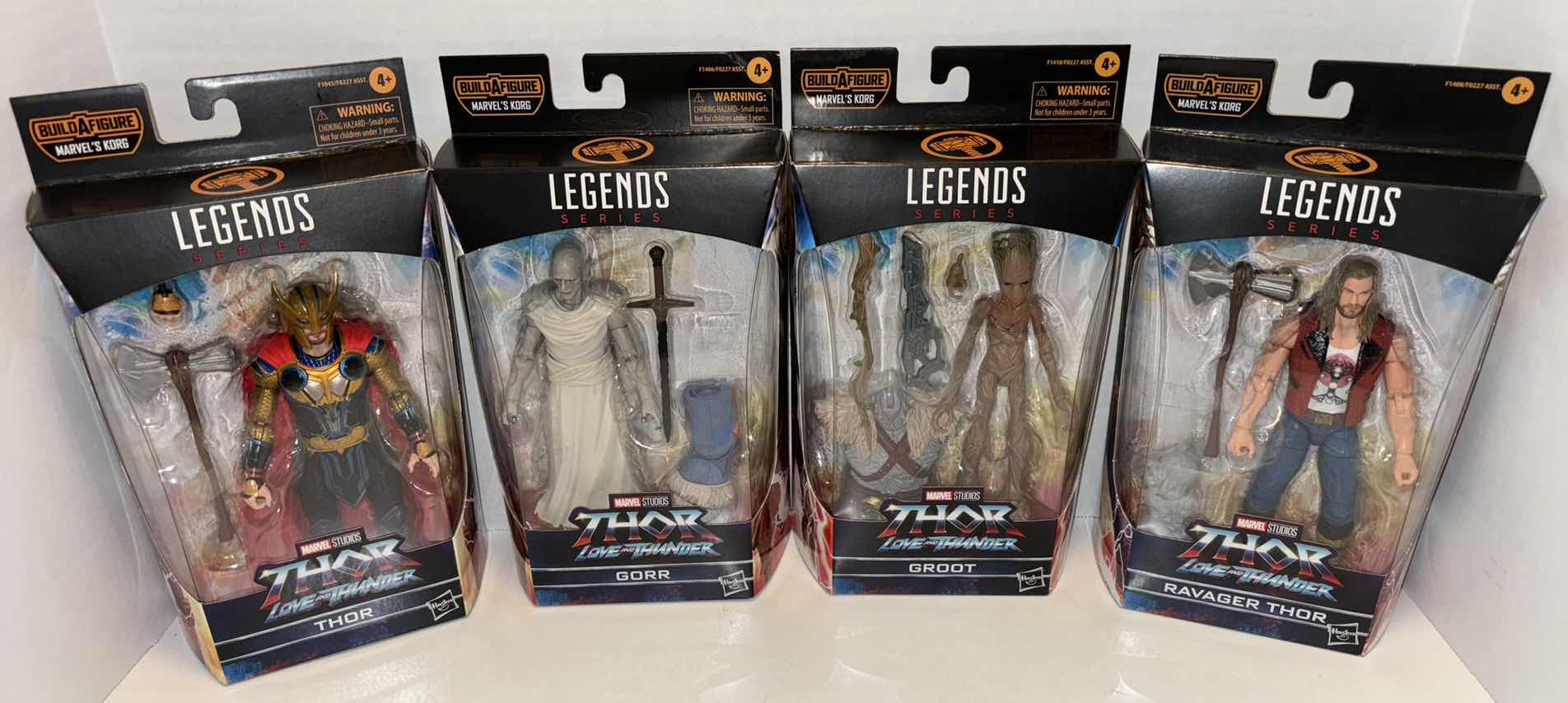 Photo 1 of NEW HASBRO MARVEL STUDIOS THOR LOVE & THUNDER 4-PACK ACTION FIGURE & ACCESSORIES, “THOR”, “GORR”, “GROOT” & “RAVAGER THOR”