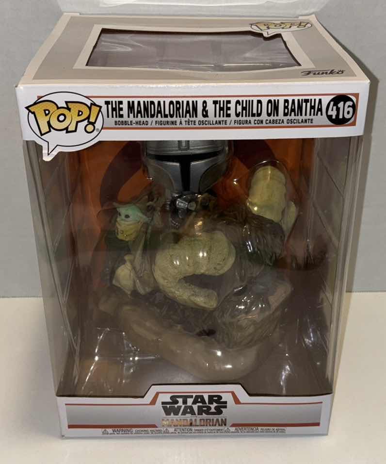 Photo 2 of NEW FUNKO POP! STAR WARS THE MANDALORIAN BOBBLE-HEAD FIGURE,  #416 “THE MANDALORIAN & THE CHILD ON BANTHA”