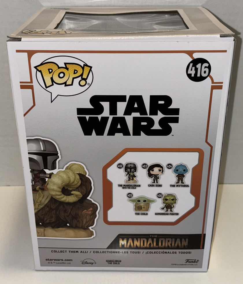 Photo 4 of NEW FUNKO POP! STAR WARS THE MANDALORIAN BOBBLE-HEAD FIGURE,  #416 “THE MANDALORIAN & THE CHILD ON BANTHA”