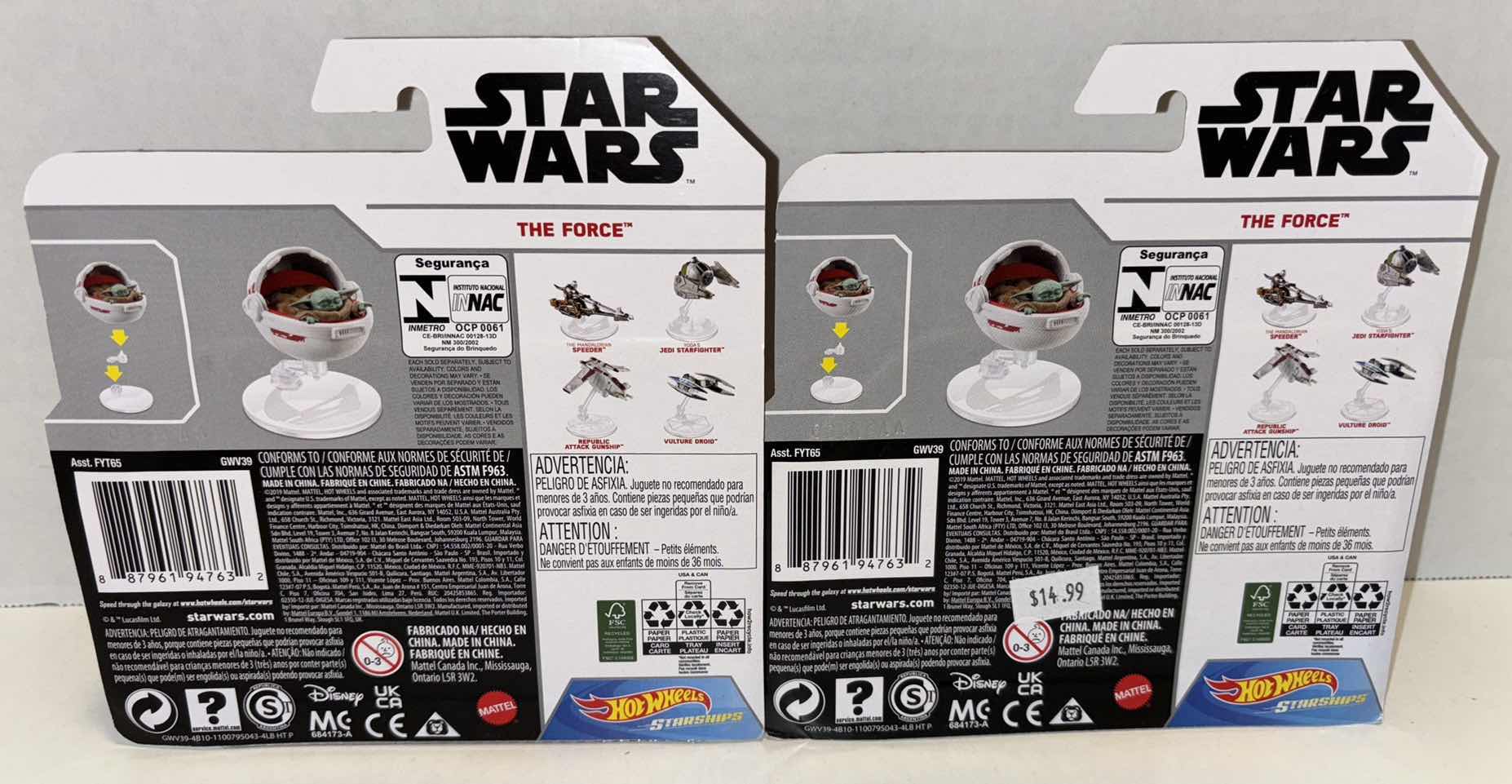 Photo 3 of NEW MATTEL HOT WHEELS DIE-CAST STARSHIPS 2-PACK BUNDLE, STAR WARS THE MANDALORIAN THE CHILD- THE FORCE