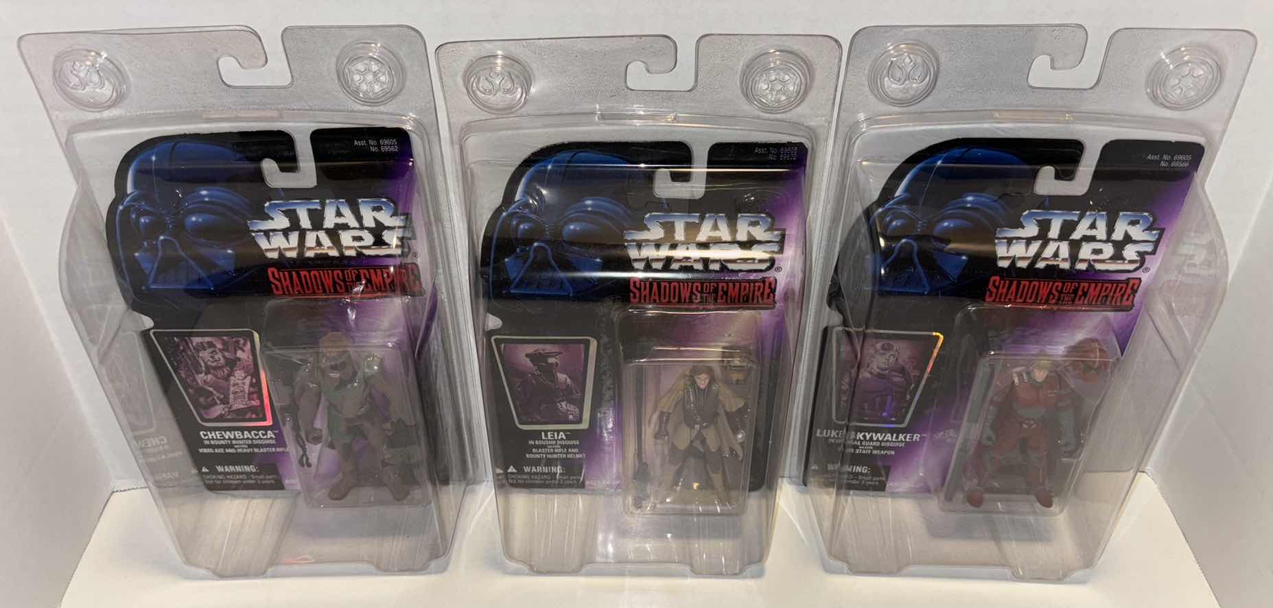 Photo 6 of NEW MINT COND 1996 HASBRO KENNER STAR WARS 3-PACK BUNDLE, SHADOWS OF THE EMPIRE “CHEWBACCA”, “LEIA” & “LUKE SKYWALKER” IN CLEAR CLAMSHELL PACKAGING
