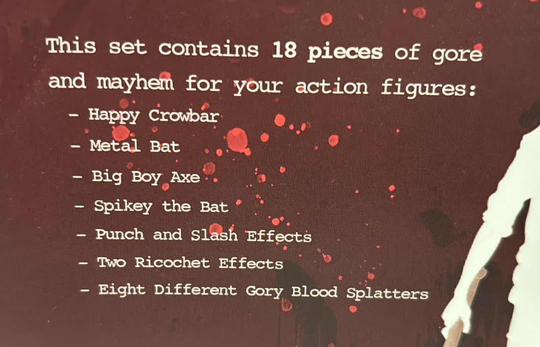 Photo 1 of NEW HAPPYCAT INDUSTRIES SUPER ACTION STUFF “18 PC BAG OF VIOLENCE” ACTION ACCESSORIES & WEAPONS (1)