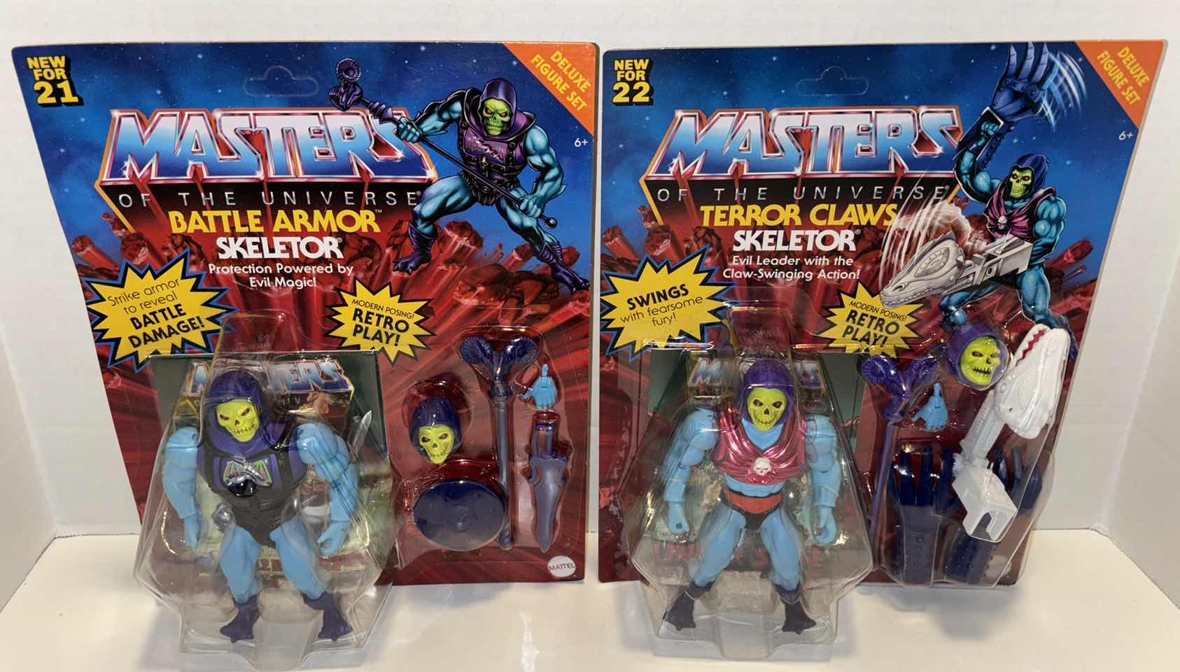 Photo 1 of NEW MATTEL MASTERS OF THE UNIVERSE 2-PACK “BATTLE ARMOR SKELETOR” & “TERROR CLAWS SKELETOR” ACTION FIGURES & ACCESSORIES