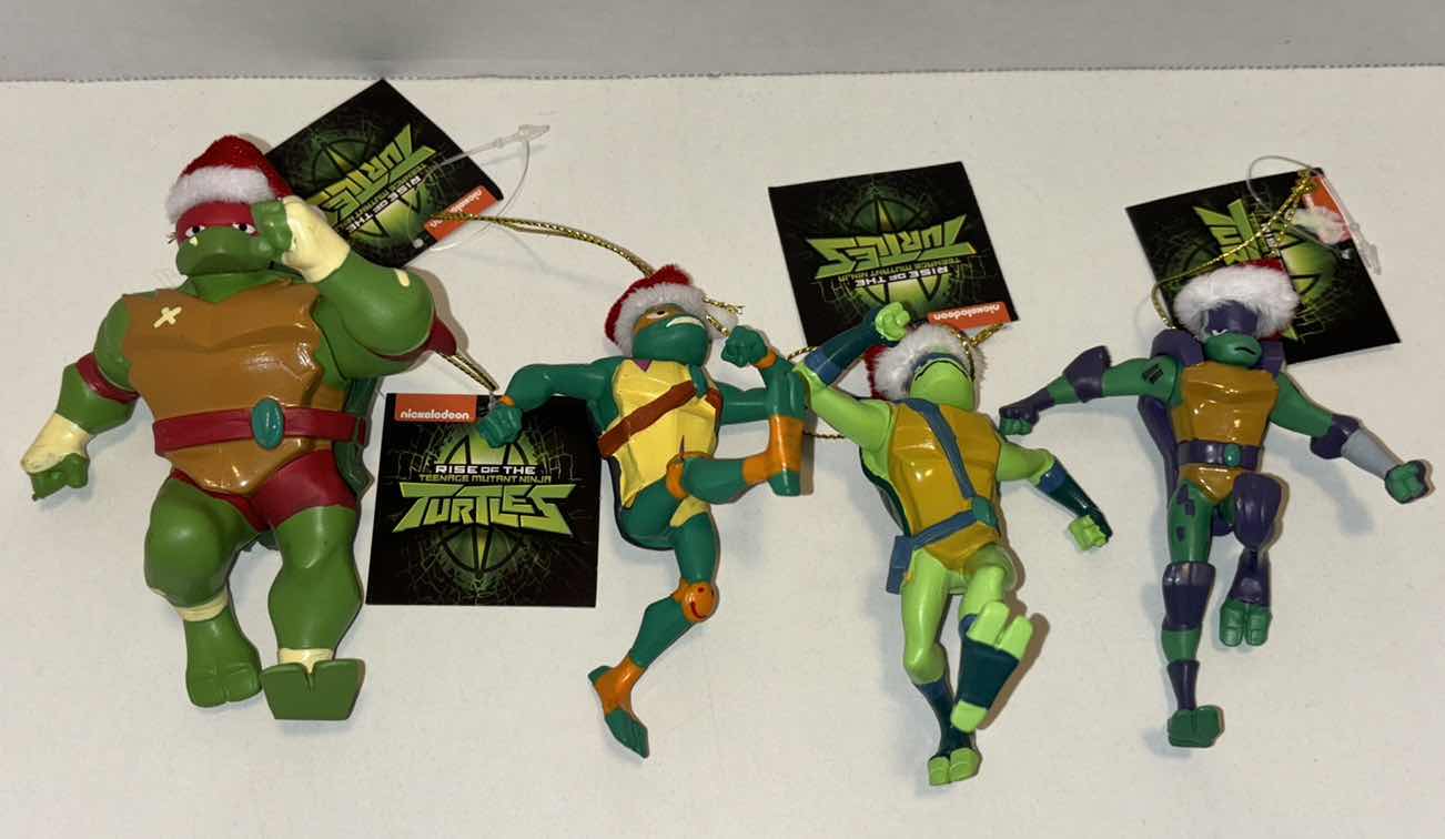 Photo 2 of NEW KURT S. ADLER TMNT SANTA HAT CHRISTMAS ORNAMENT SET OF 4 (RAPHAEL, MICHELANGELO, LEONARDO & DONATELLO)