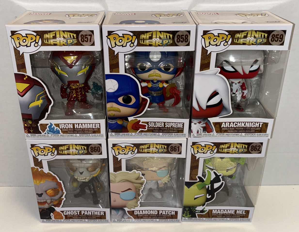 Photo 2 of NEW FUNKO POP! MARVEL INFINITY WARPS BOBBLE-HEAD VINYL FIGURE 6-PACK BUNDLE, COMPLETE SET #857, #858, #859, #860, #861, #862