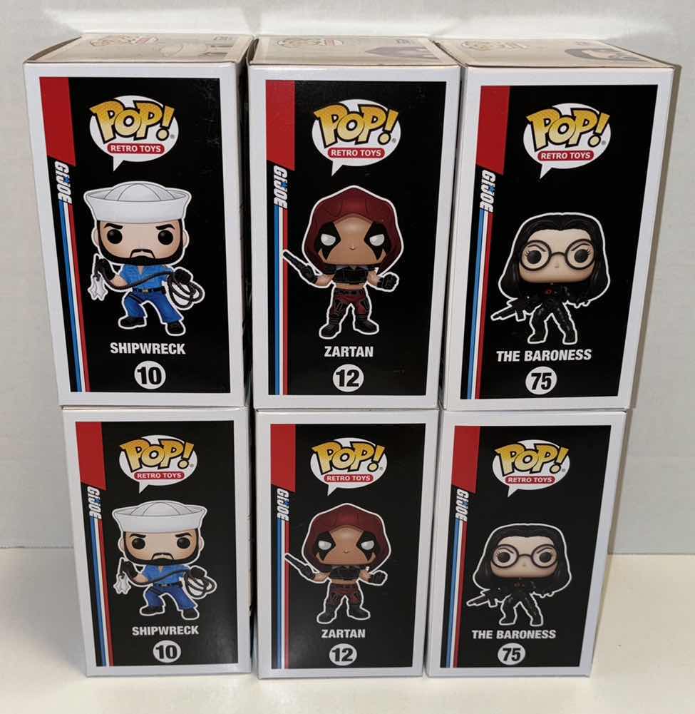 Photo 2 of NEW FUNKO POP! RETRO TOYS G.I. JOE VINYL FIGURE 6-PACK BUNDLE, #10 SHIPWRECK (2), #12 ZARTAN (2), #75 THE BARONESS