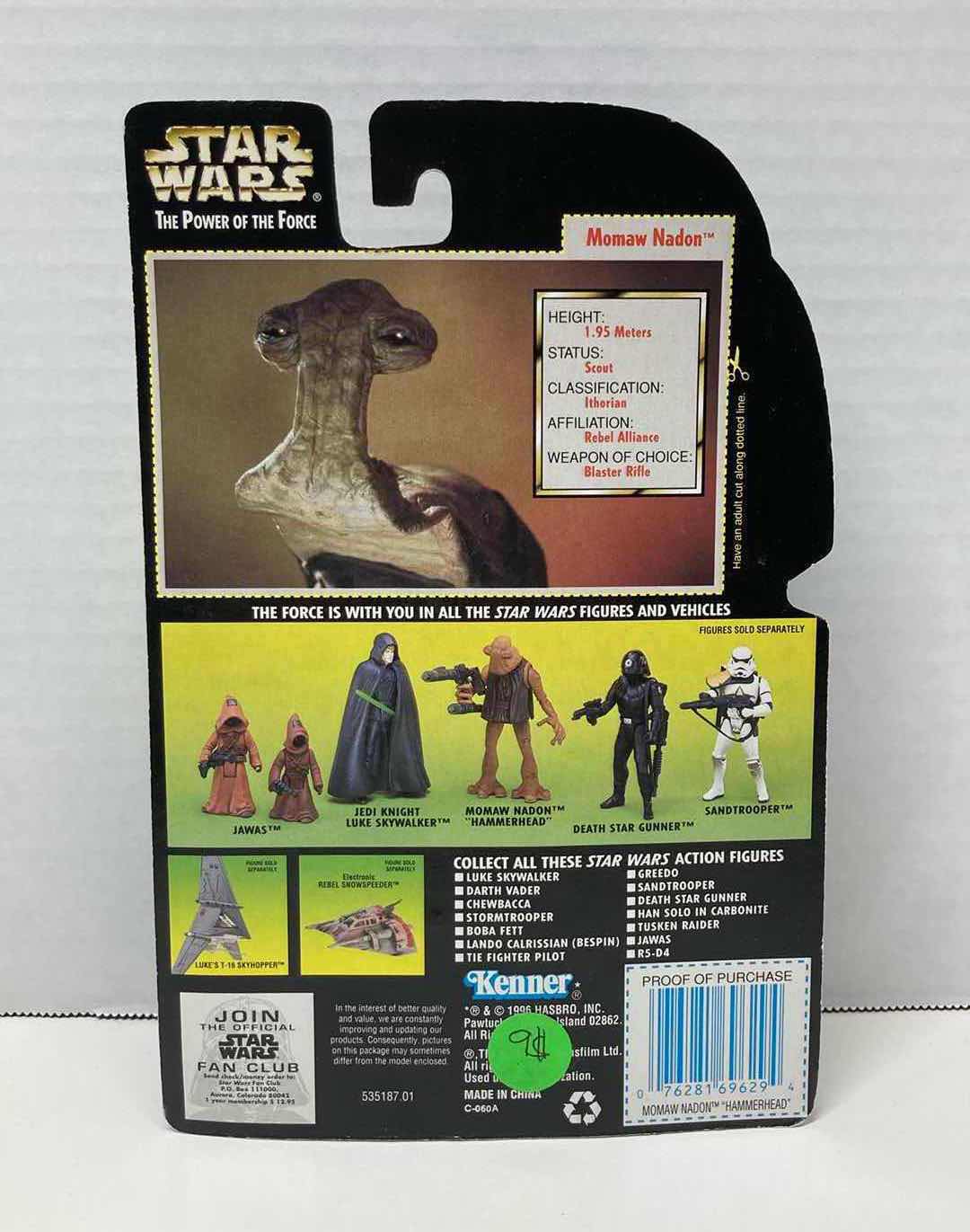 Photo 2 of NEW STAR WARS THE POWER OF THE FORCE ACTION FIGURE, MOMAW NADON “HAMMERHEAD” W DOUBLE-BARRELED BLASTER RIFLE