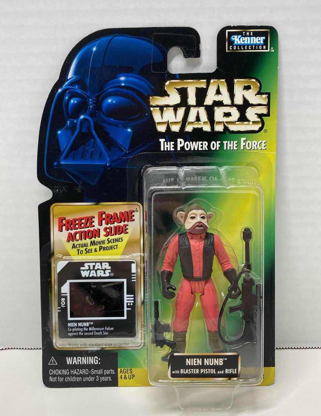 Photo 1 of NEW STAR WARS THE POWER OF THE FORCE ACTION FIGURE, NIEN NUNB W BLASTER PISTOL, RIFLE & FREEZE FRAME ACTION SLIDE
