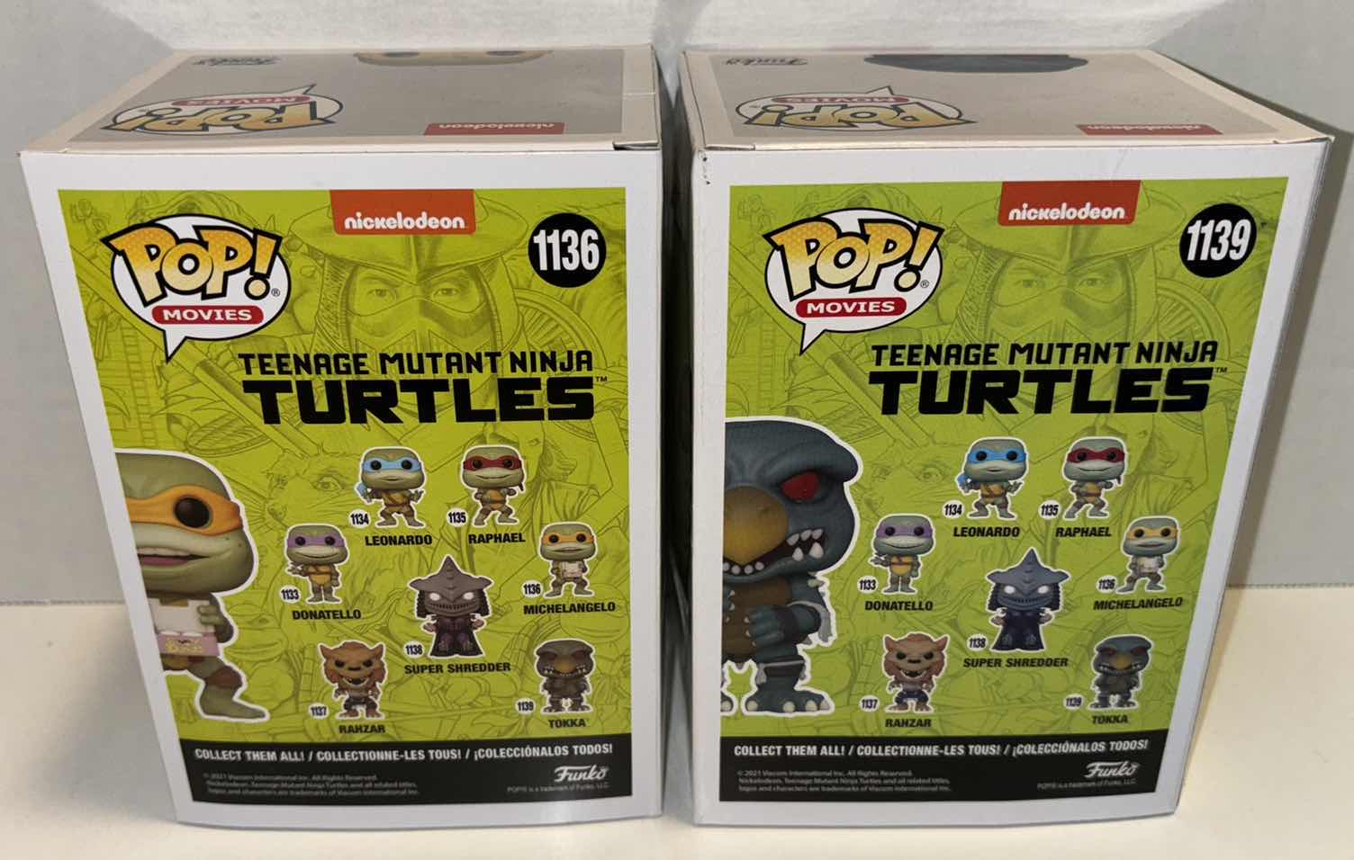 Photo 3 of NEW FUNKO POP! MOVIES 2-PACK TMNT VINYL FIGURES, #1136 MICHELANGELO & #1139 TOKKA