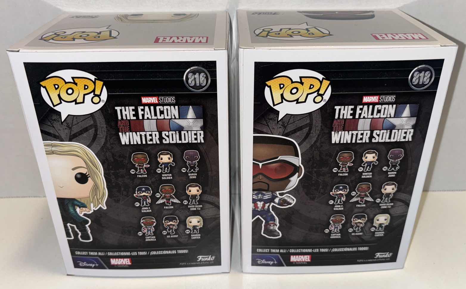 Photo 3 of NEW FUNKO POP! MARVEL STUDIOS VINYL FIGURES 2-PACK, THE FALCON AND THE WINTER SOLDIER #816 SHARON CARTER & #818 CAPTAIN AMERICA