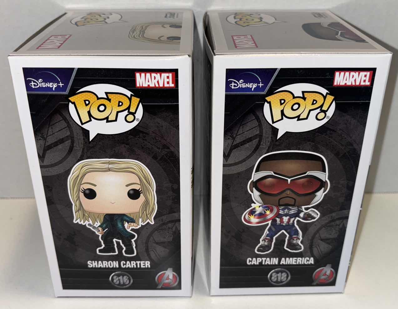 Photo 2 of NEW FUNKO POP! MARVEL STUDIOS VINYL FIGURES 2-PACK, THE FALCON AND THE WINTER SOLDIER #816 SHARON CARTER & #818 CAPTAIN AMERICA