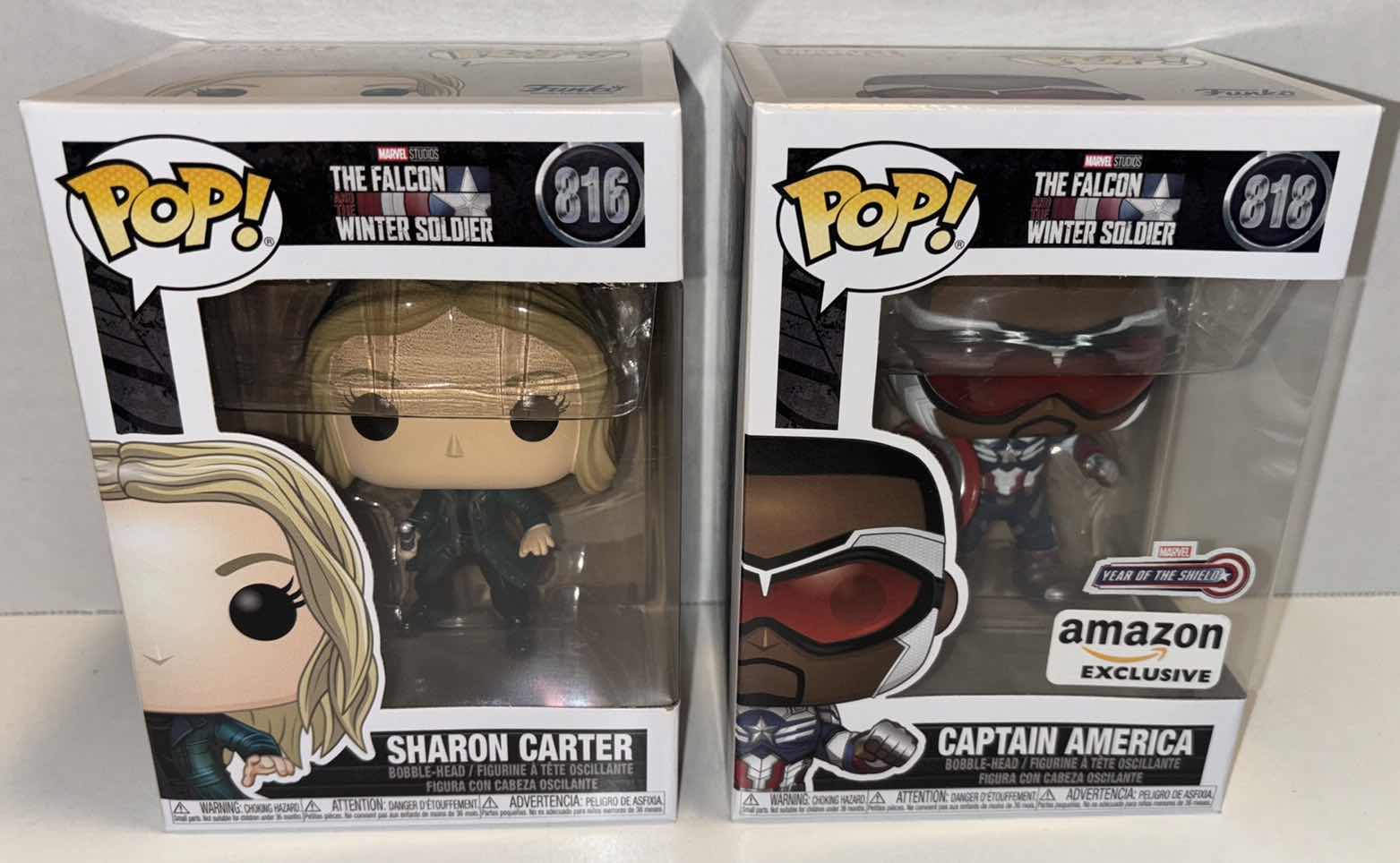 Photo 1 of NEW FUNKO POP! MARVEL STUDIOS VINYL FIGURES 2-PACK, THE FALCON AND THE WINTER SOLDIER #816 SHARON CARTER & #818 CAPTAIN AMERICA