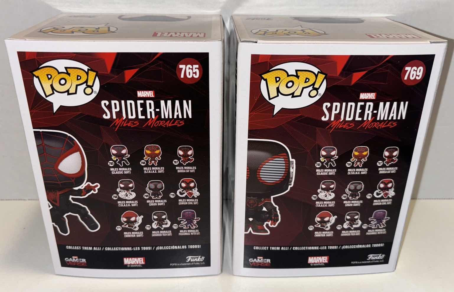 Photo 3 of NEW FUNKO POP! MARVEL SPIDER-MAN BOBBLE-HEAD FIGURE 2-PACK, GAMERVERSE #765 MILES MORALES (CLASSIC SUIT) & #769 MILES MORALES (2020 SUIT)