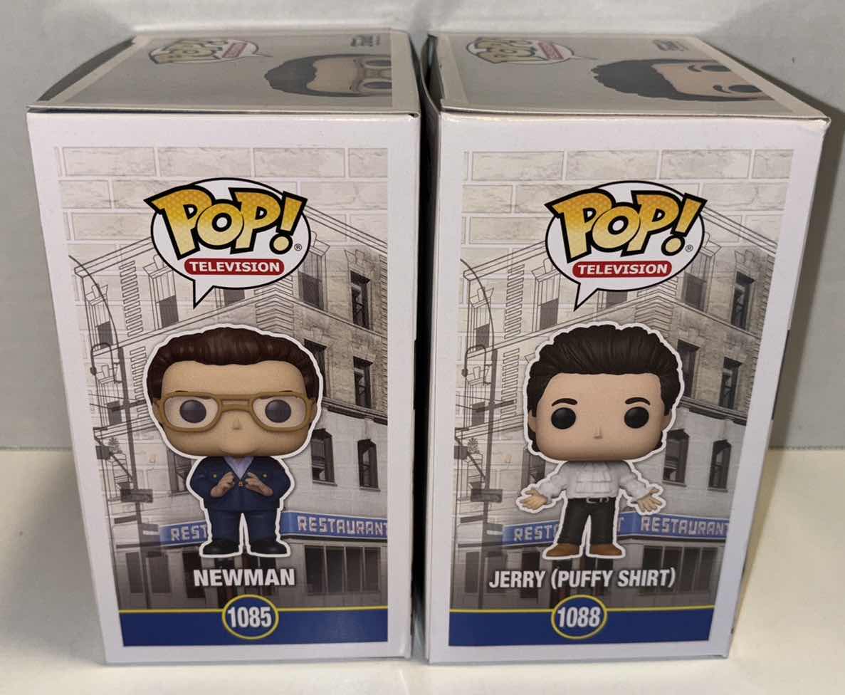 Photo 2 of NEW FUNKO POP! TELEVISION SEINFELD VINYL FIGURE 2-PACK,  #1085 NEWMAN & #1088 JERRY (PUFFY SHIRT)