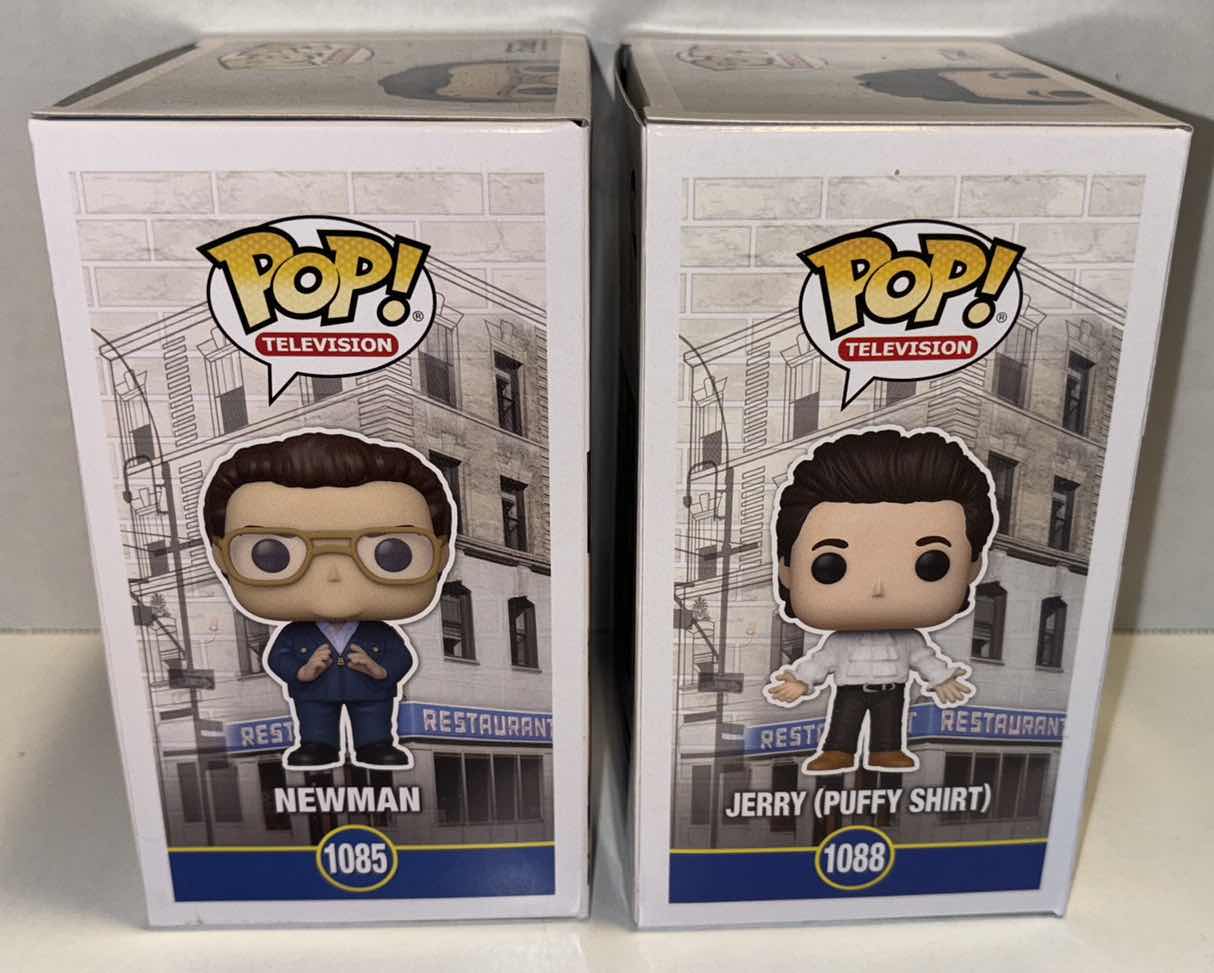 Photo 2 of NEW FUNKO POP! TELEVISION SEINFELD VINYL FIGURE 2-PACK,  #1085 NEWMAN & #1088 JERRY (PUFFY SHIRT)