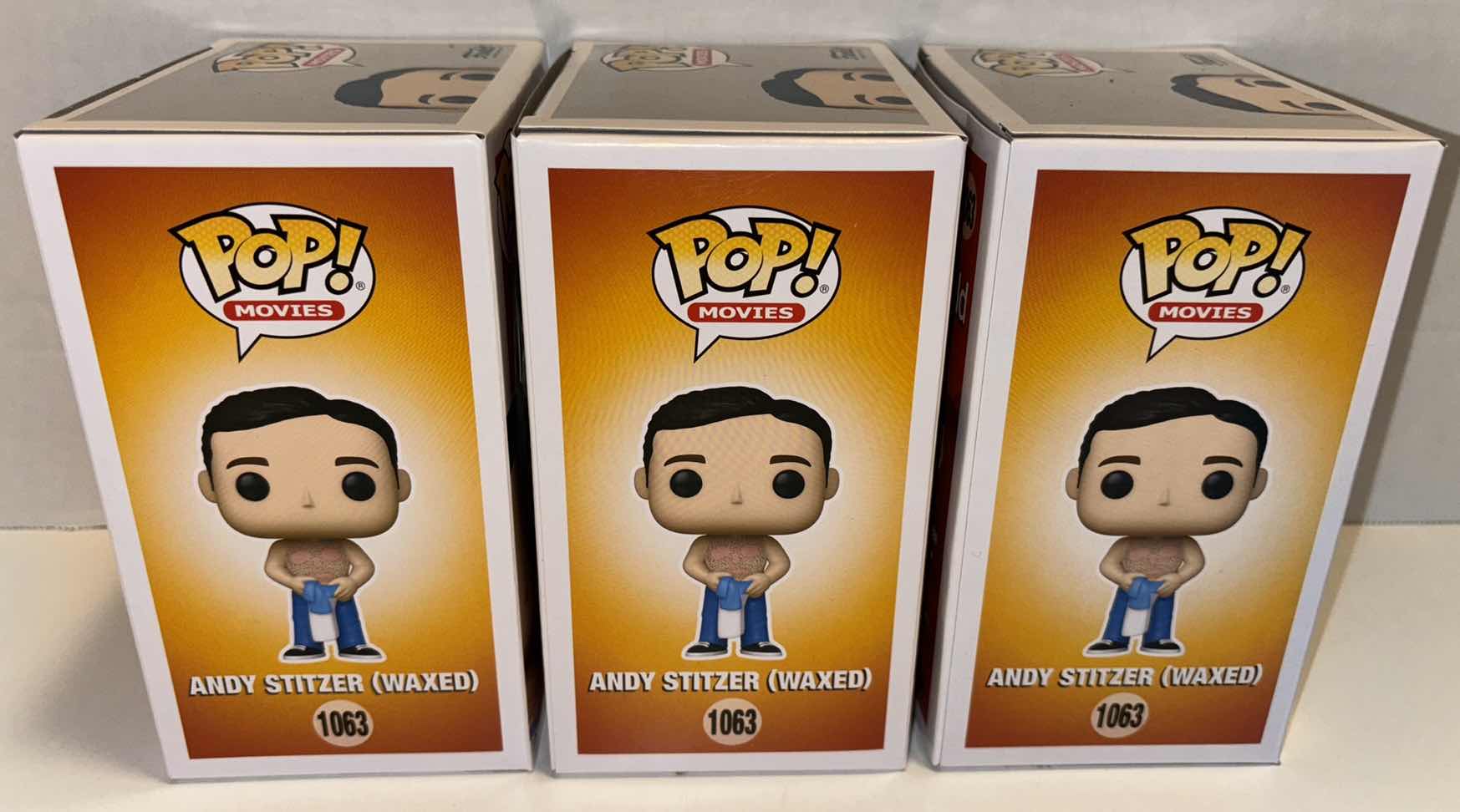 Photo 2 of NEW FUNKO POP! MOVIES 3-PACK VINYL FIGURES, THE 40-YEAR-OLD VIRGIN #1063 ANDY STITZER (WAXED)