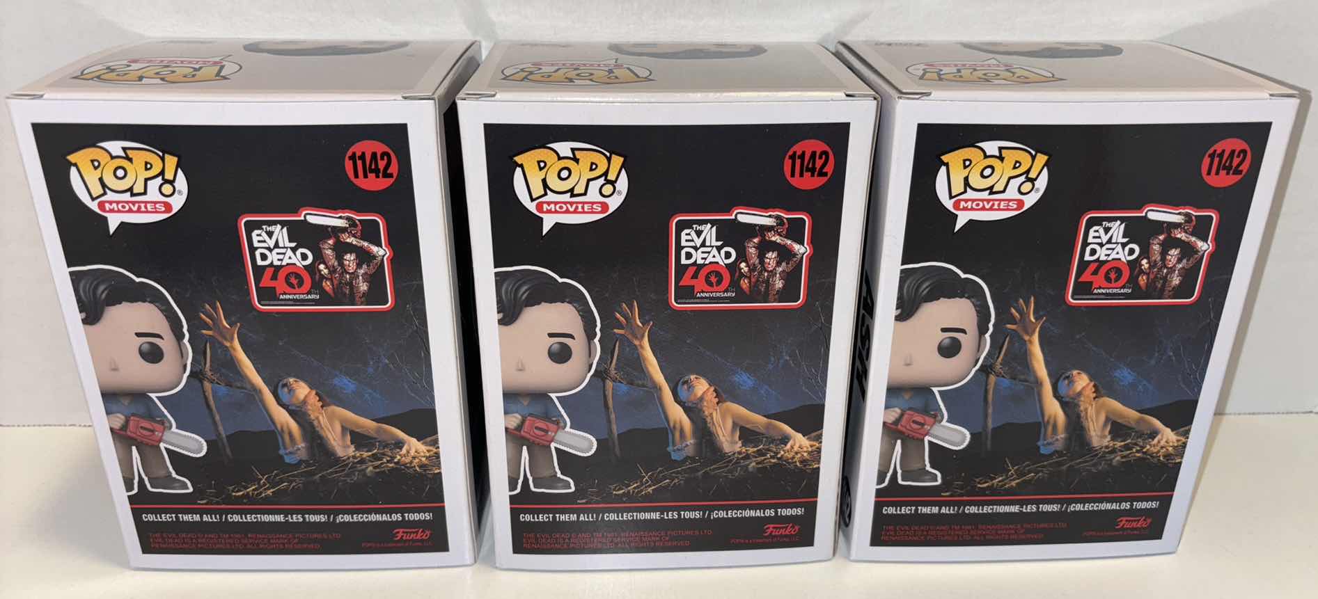 Photo 3 of NEW FUNKO POP! MOVIES 3-PACK VINYL FIGURES, THE EVIL DEAD 40TH ANNIVERSARY #1142 “ASH”