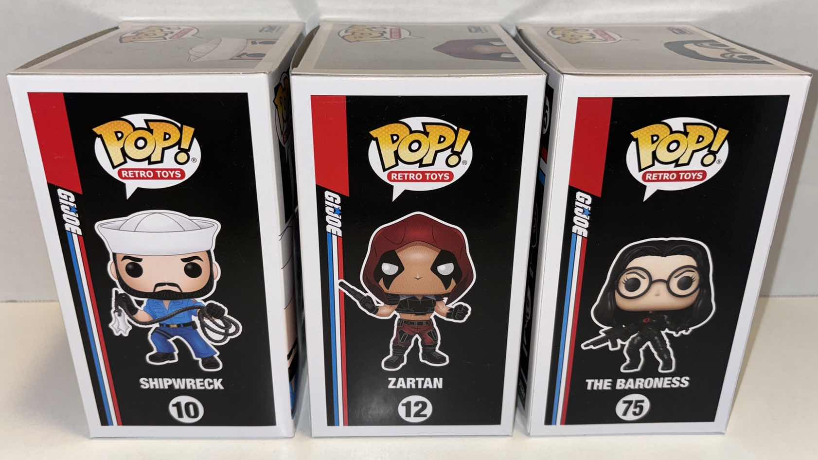 Photo 2 of NEW FUNKO POP! RETRO TOYS G.I. JOE VINYL FIGURE 3-PACK, #10 SHIPWRECK, #12 ZARTAN & #75 THE BARONESS