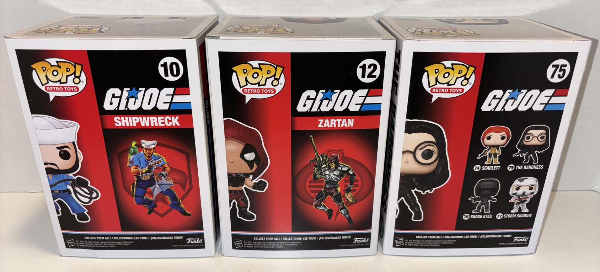 Photo 3 of NEW FUNKO POP! RETRO TOYS G.I. JOE VINYL FIGURE 3-PACK, #10 SHIPWRECK, #12 ZARTAN & #75 THE BARONESS