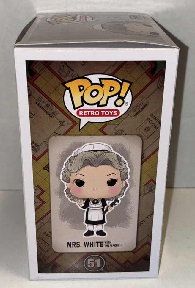 Photo 2 of NEW FUNKO POP! RETRO TOYS VINYL FIGURE, CLUE #51 MRS. WHITE WITH THE WRENCH