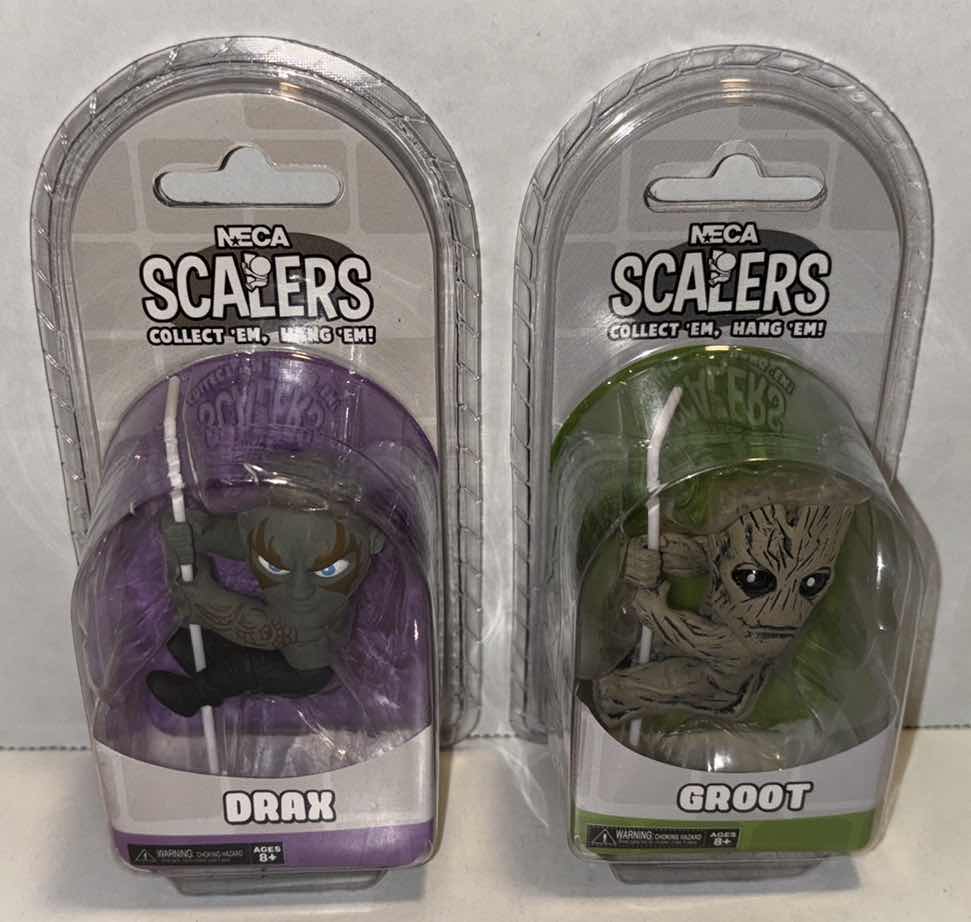 Photo 1 of NEW NECA SCALERS CORD HANGERS 2-PACK, GUARDIANS OF THE GALAXY “DRAX” & “GROOT”