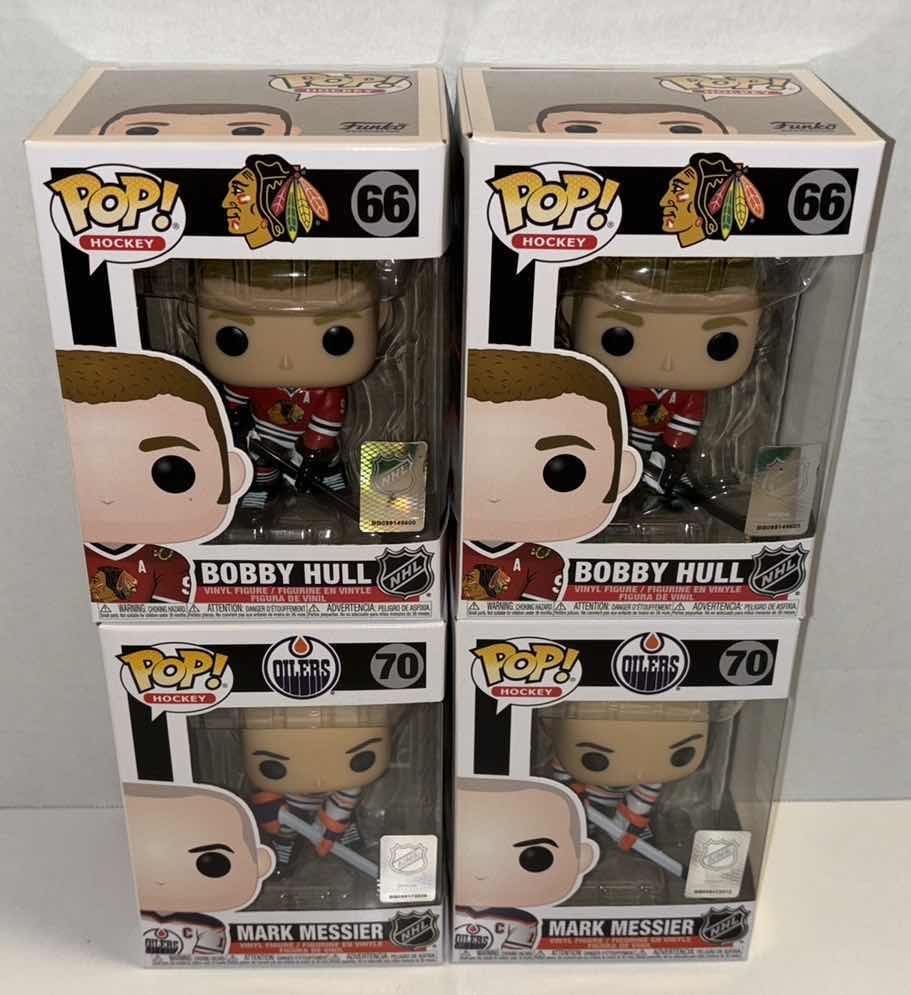 Photo 1 of NEW FUNKO POP! NHL HOCKEY 4-PACK VINYL FIGURE, #66 BOBBY HULL (2) & #70 MARK MESSIER (2)