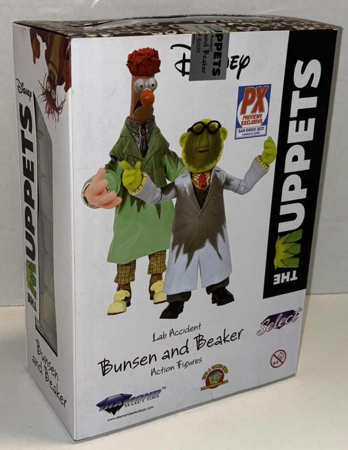 Photo 1 of NEW DIAMOND SELECT TOYS THE MUPPETS ACTION FIGURES, PX PREVIEWS EXCLUSIVE SAN DIEGO 2021 LIMITED EDITION 1 OF 3,000 “BUNSEN AND BEAKER LAB ACCIDENT”
