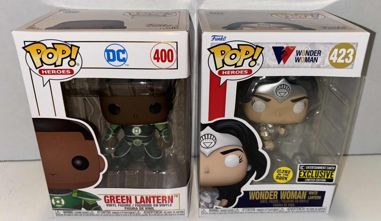 Photo 1 of NEW FUNKO POP! HEROES 2-PACK DC VINYL FIGURE, IMPERIAL PALACE #400 GREEN LANTERN & 80TH ANNIVERSARY GLOW IN THE DARK #423 WONDER WOMAN WHITE LANTERN