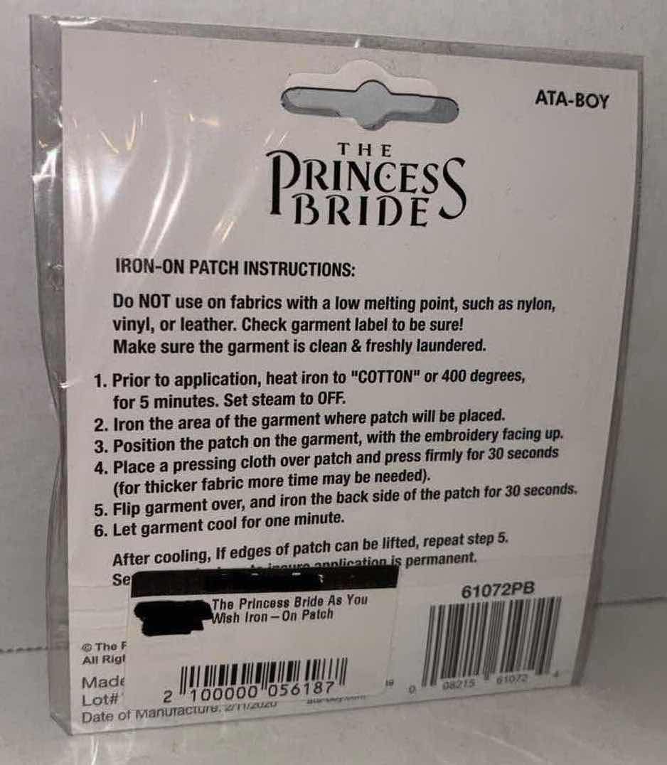 Photo 1 of NEW 3-PACK ATA-BOY IRON-ON PATCH, THE PRINCESS BRIDE “AS YOU WISH”