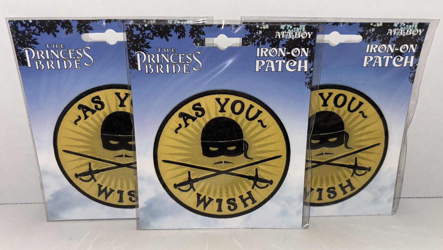 Photo 1 of NEW 3-PACK ATA-BOY IRON-ON PATCH, THE PRINCESS BRIDE “AS YOU WISH”