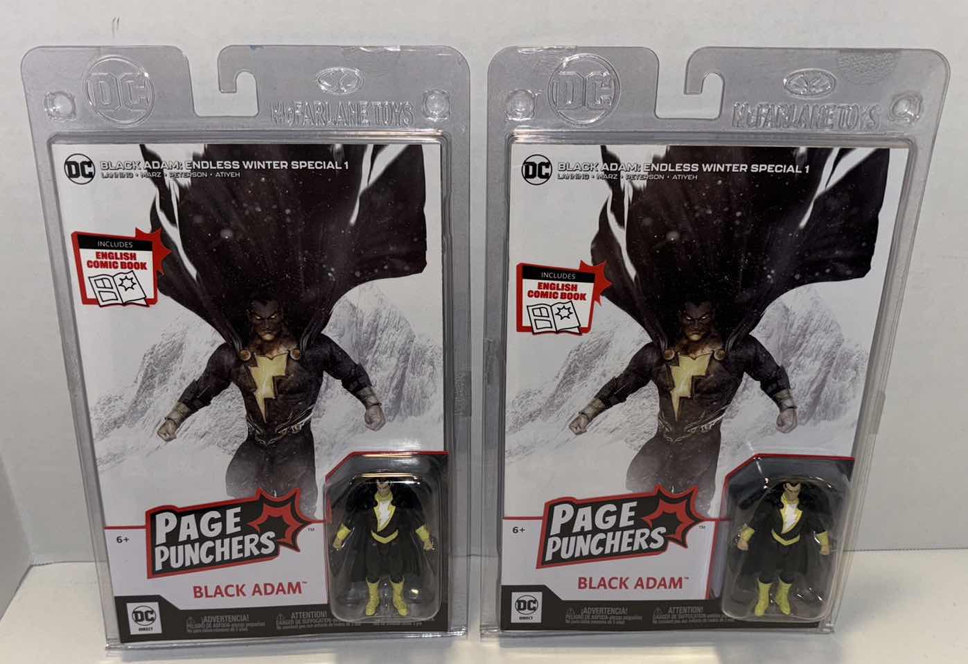 Photo 1 of NEW MCFARLANE TOYS DC DIRECT 2-PACK PAGE PUNCHERS 3” ACTION FIGURE & ENGLISH COMIC BOOK, “BLACK ADAM” & “BLACK ADAM: ENDLESS WINTER SPECIAL 1” COMIC BOOK