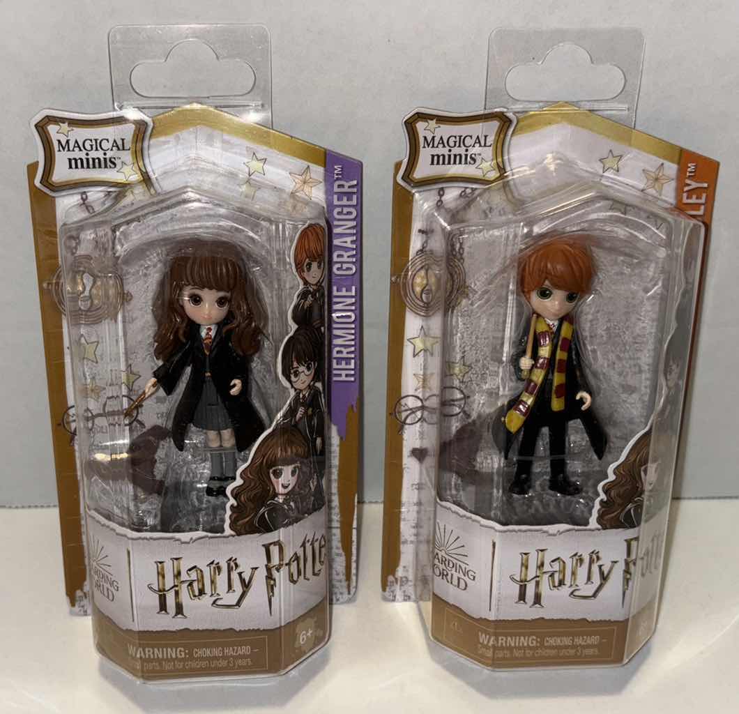 Photo 1 of NEW 2-PACK SPIN MASTER WIZARDING WORLD HARRY POTTER MAGICAL MINIS 3” FIGURE, “HERMIONE GRANGER” & “RON WEASLEY”
