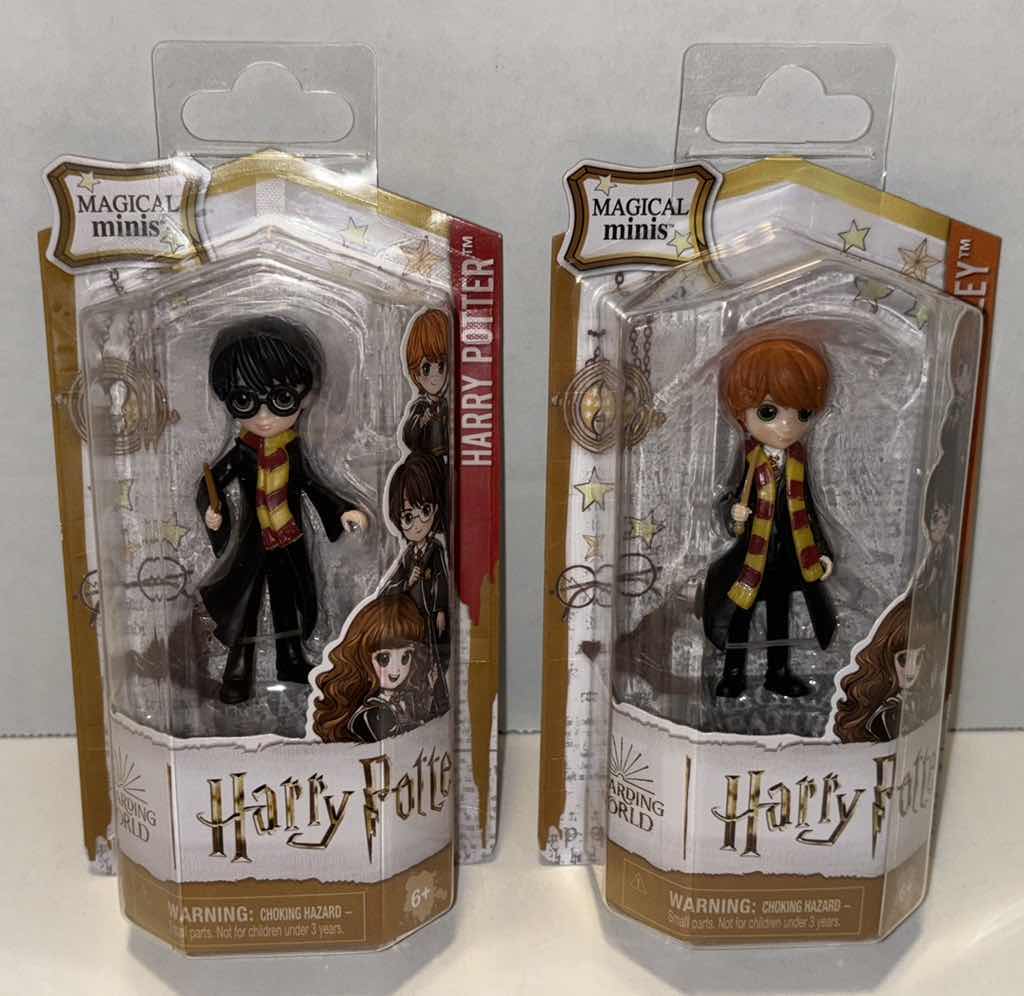 Photo 1 of NEW 2-PACK SPIN MASTER WIZARDING WORLD HARRY POTTER MAGICAL MINIS 3” FIGURE, “HARRY POTTER” & “RON WEASLEY”