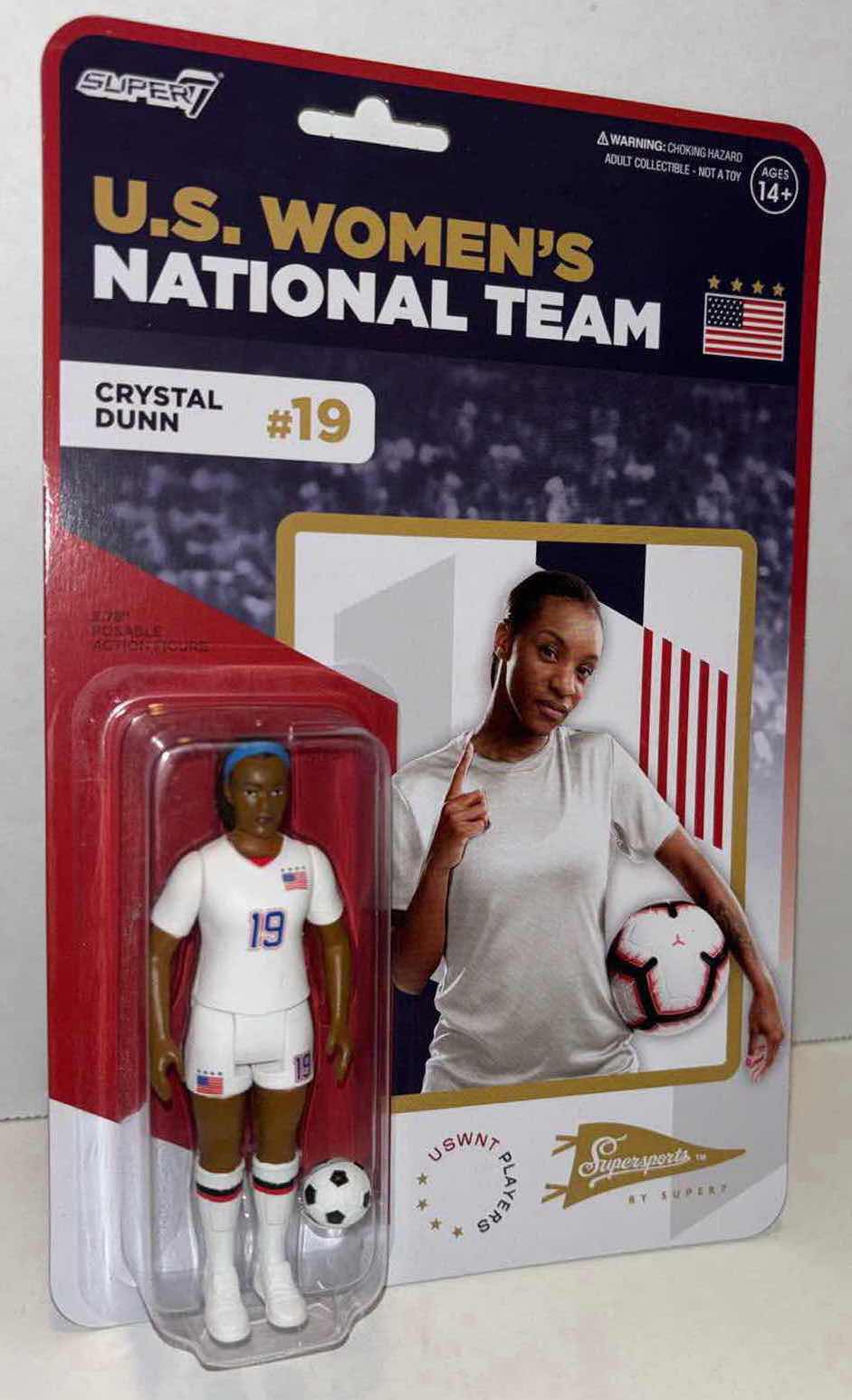 Photo 1 of NEW SUPER7 SUPERSPORTS U.S. WOMEN’S NATIONAL TEAM 3.75” POSABLE ACTION FIGURE, “U.S.A. #19 CRYSTAL DUNN”